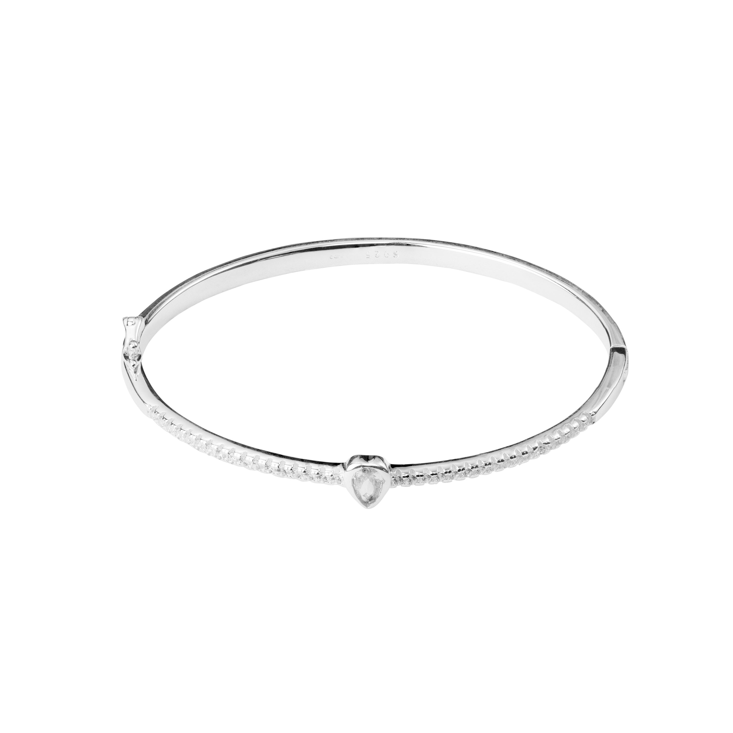 Sterlingsilber & Klar CZ Kristall Herz Scharnier Oval Armreif