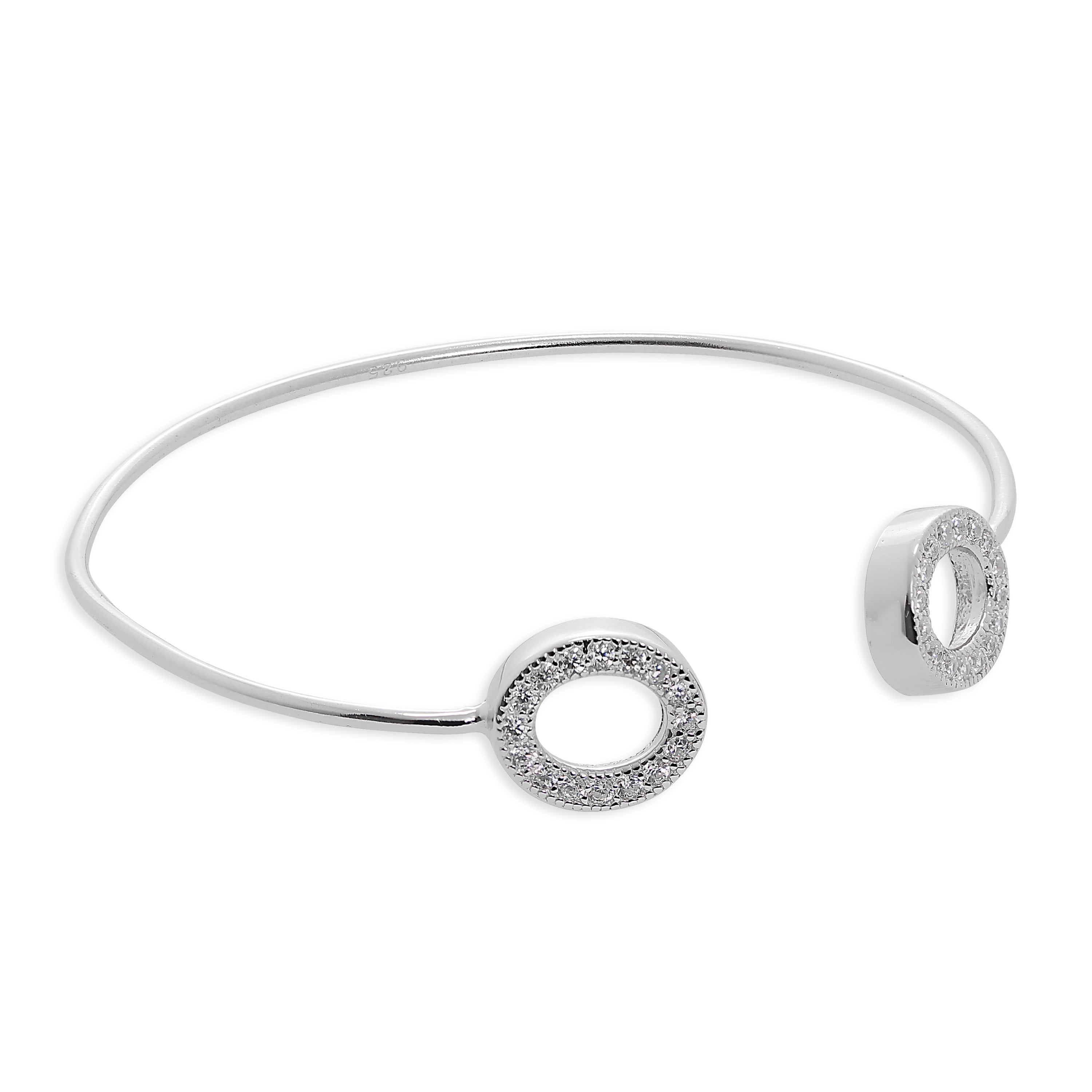 Sterlingsilber & Klar CZ Kristall Oval Armreif Torque Armreif
