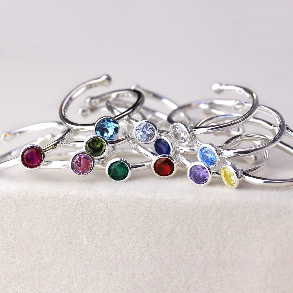 Sterlingsilber & CZ Kristall Einstellbare Geburtsstein Ringe
