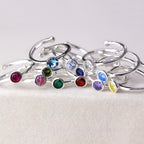 Sterlingsilber & CZ Kristall Einstellbare Geburtsstein Ringe