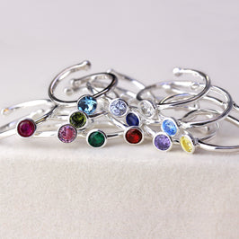 Sterlingsilber & CZ Kristall Einstellbare Geburtsstein Ringe