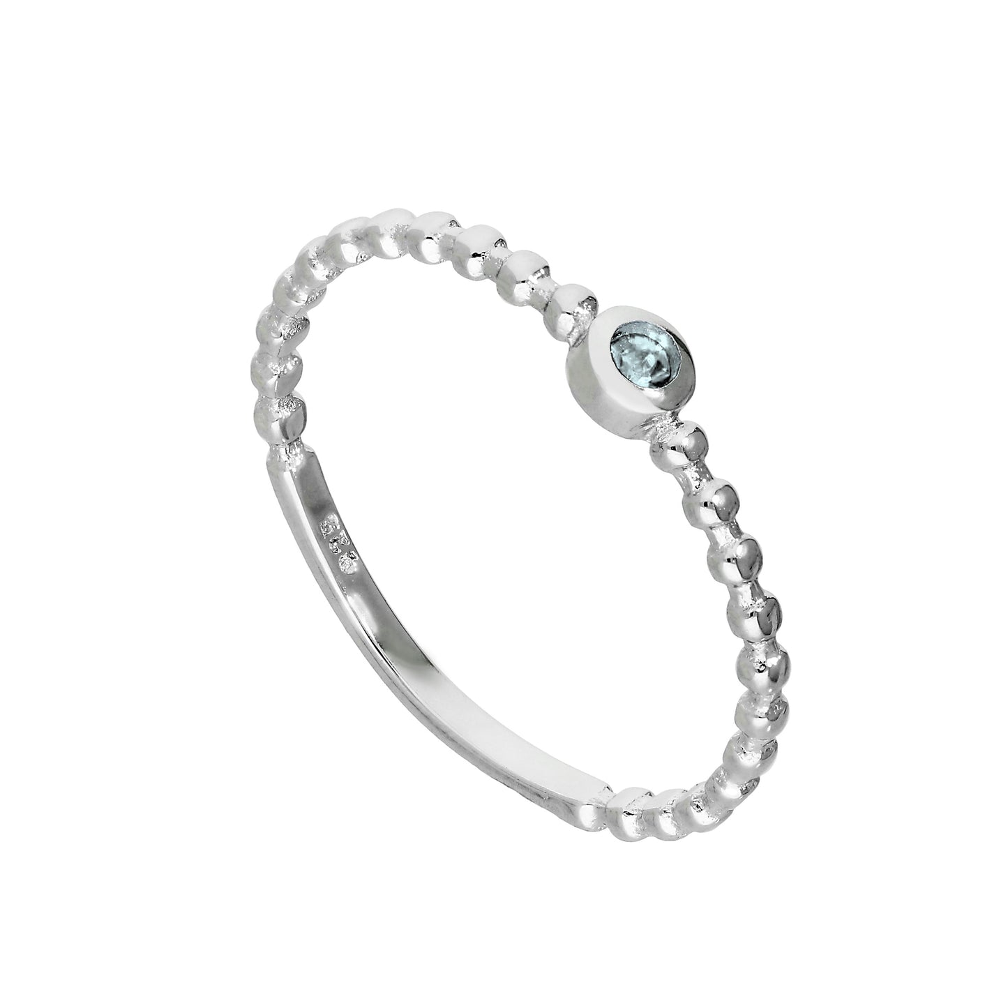 Sterling-Silber & Aquamarin CZ Kristall März Geburtsstein Perlenband Ring I - U