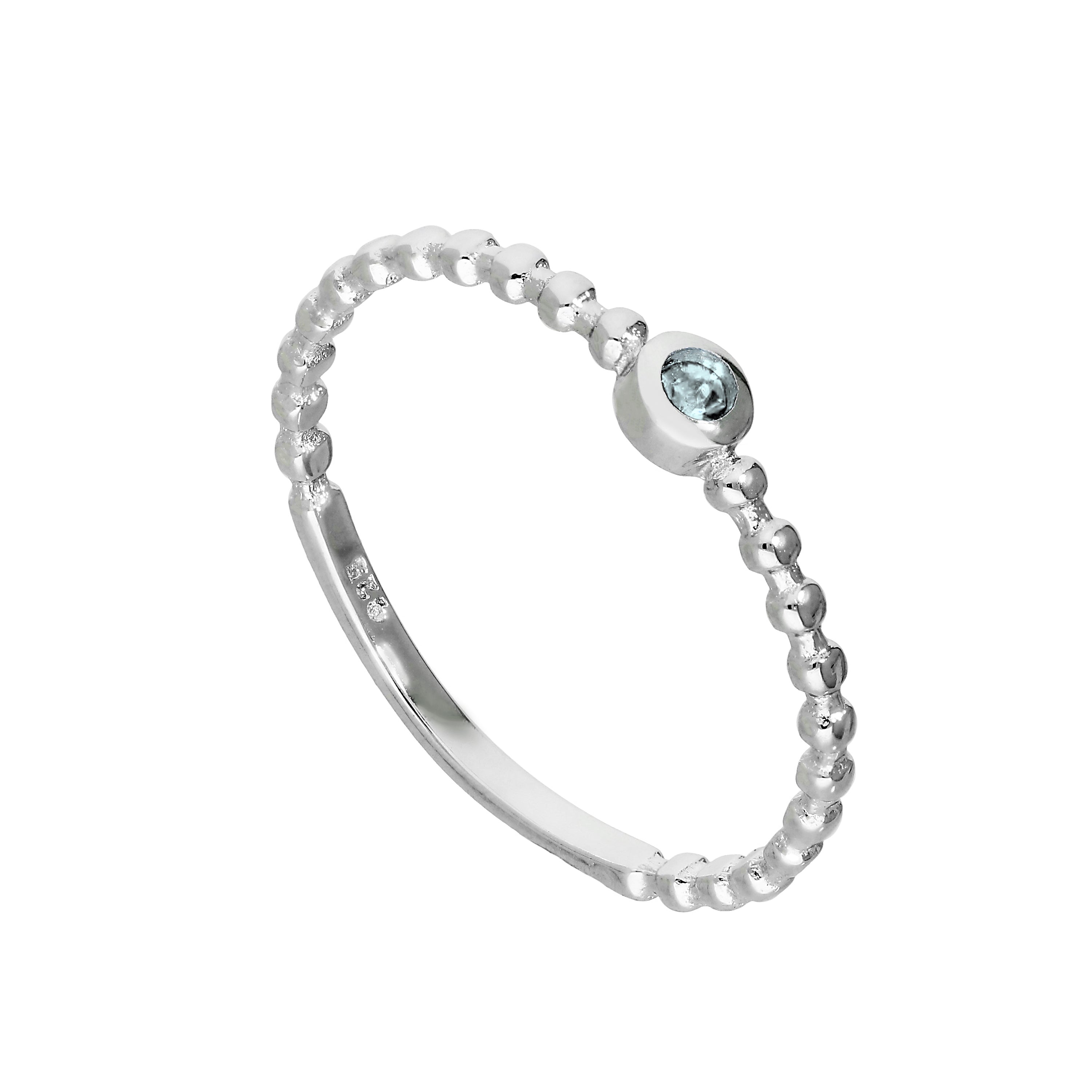 Sterlingsilber & Aquamarin CZ Kristall März Geburtsstein Perlenband Ring I - U