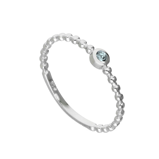 Sterlingsilber & Aquamarin CZ Kristall März Geburtsstein Kugel Band Ring I - U