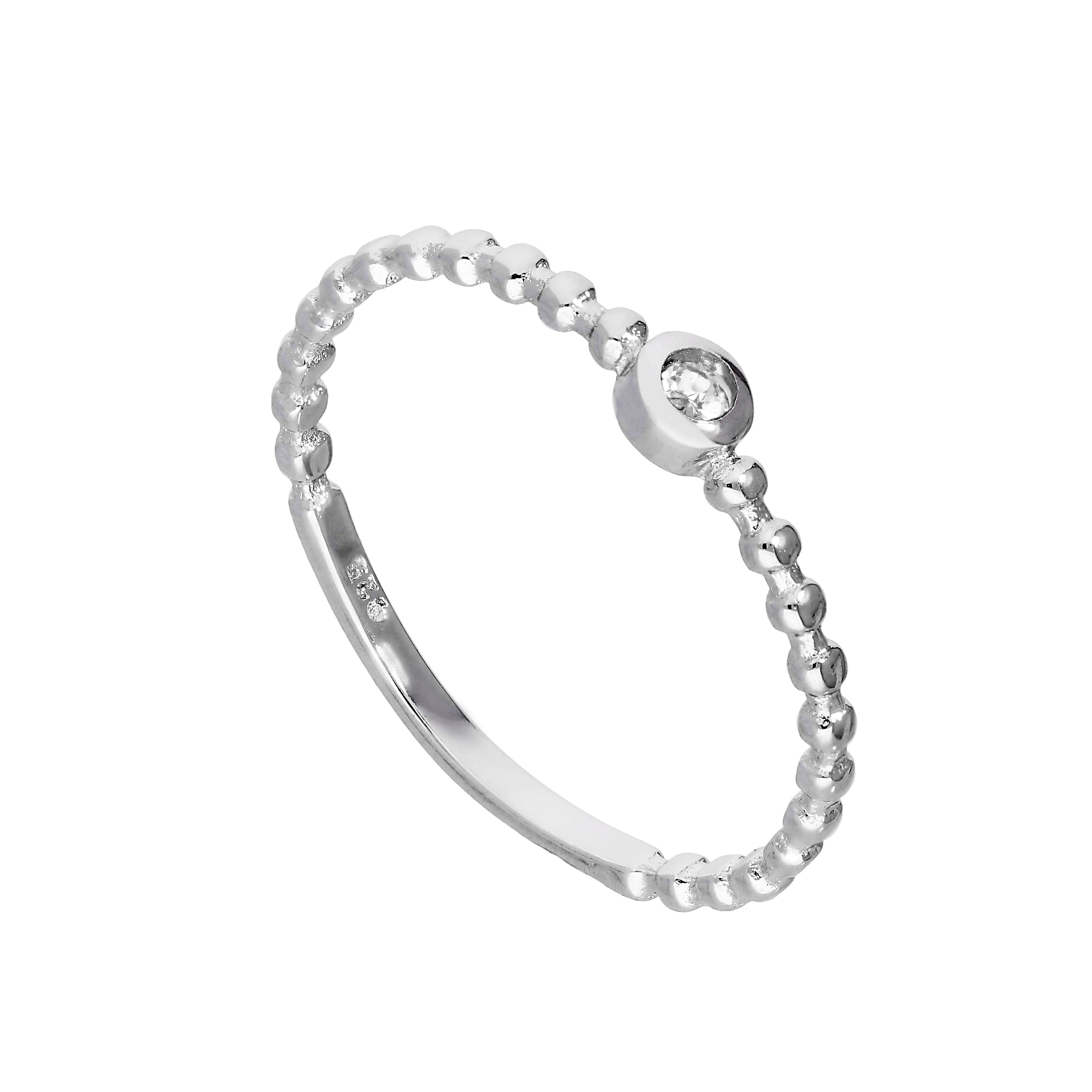Sterlingsilber & klarer CZ-Kristall, Geburtsstein für April, Perlenbandring I – U
