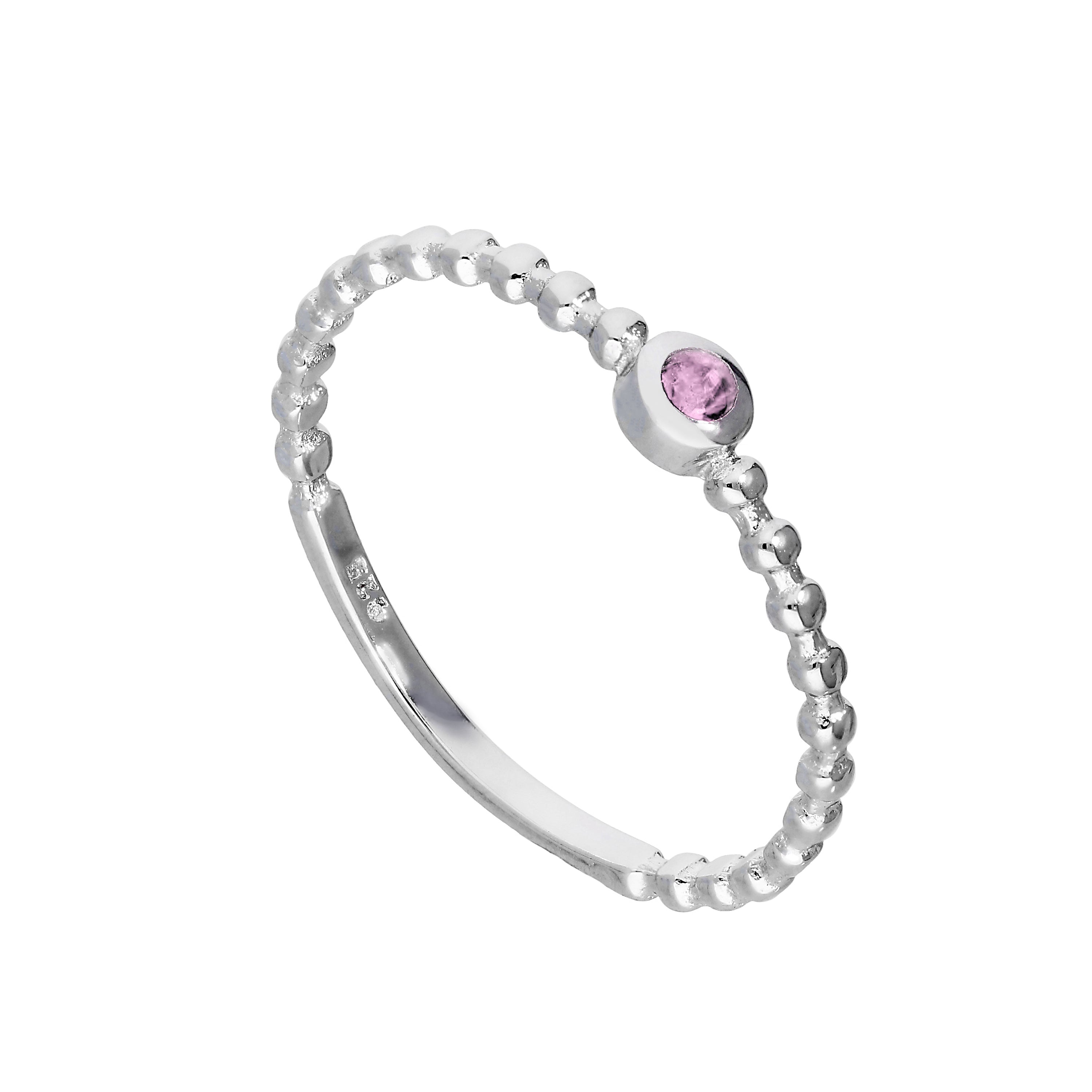Sterlingsilber & Turmalin-CZ-Kristall Oktober-Geburtsstein Perlenring I-U
