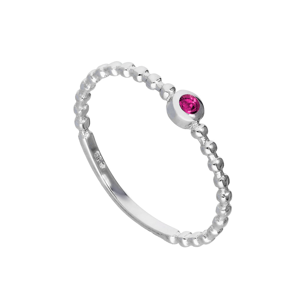 Sterlingsilber & Turmalin-CZ-Kristall Oktober-Geburtsstein Perlenring I-U