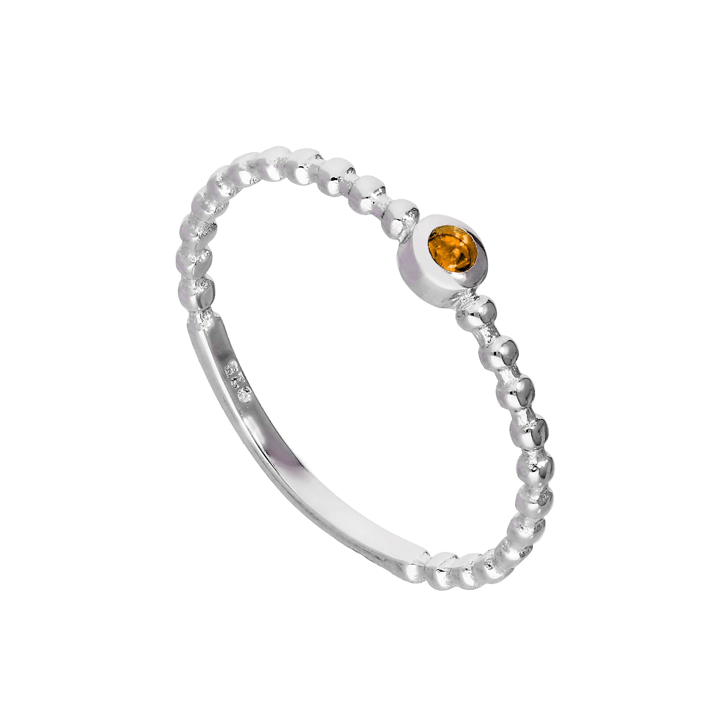 Sterlingsilber & Citrin-CZ-Kristall November-Geburtsstein Perlenring I-U