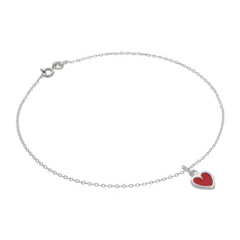 Fein Sterlingsilber Belcher Fußkette mit Rot Emaille Herz Anhänger - 25,5 cm