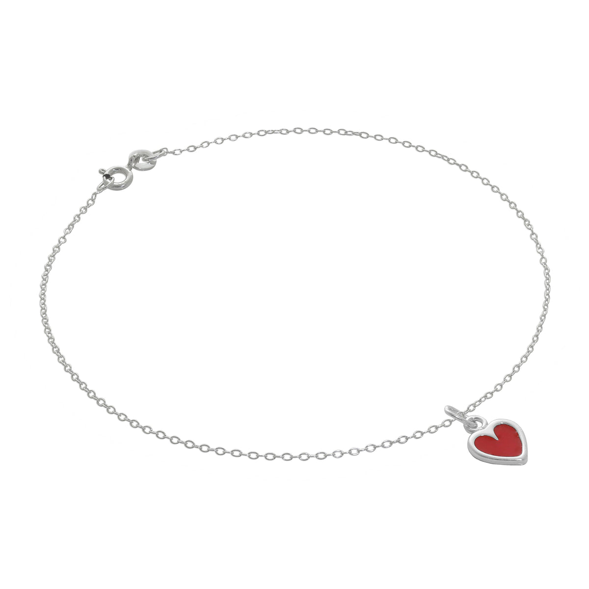 Fein Sterlingsilber Belcher Fußkette mit Rot Emaille Herz Anhänger - 25,5 cm