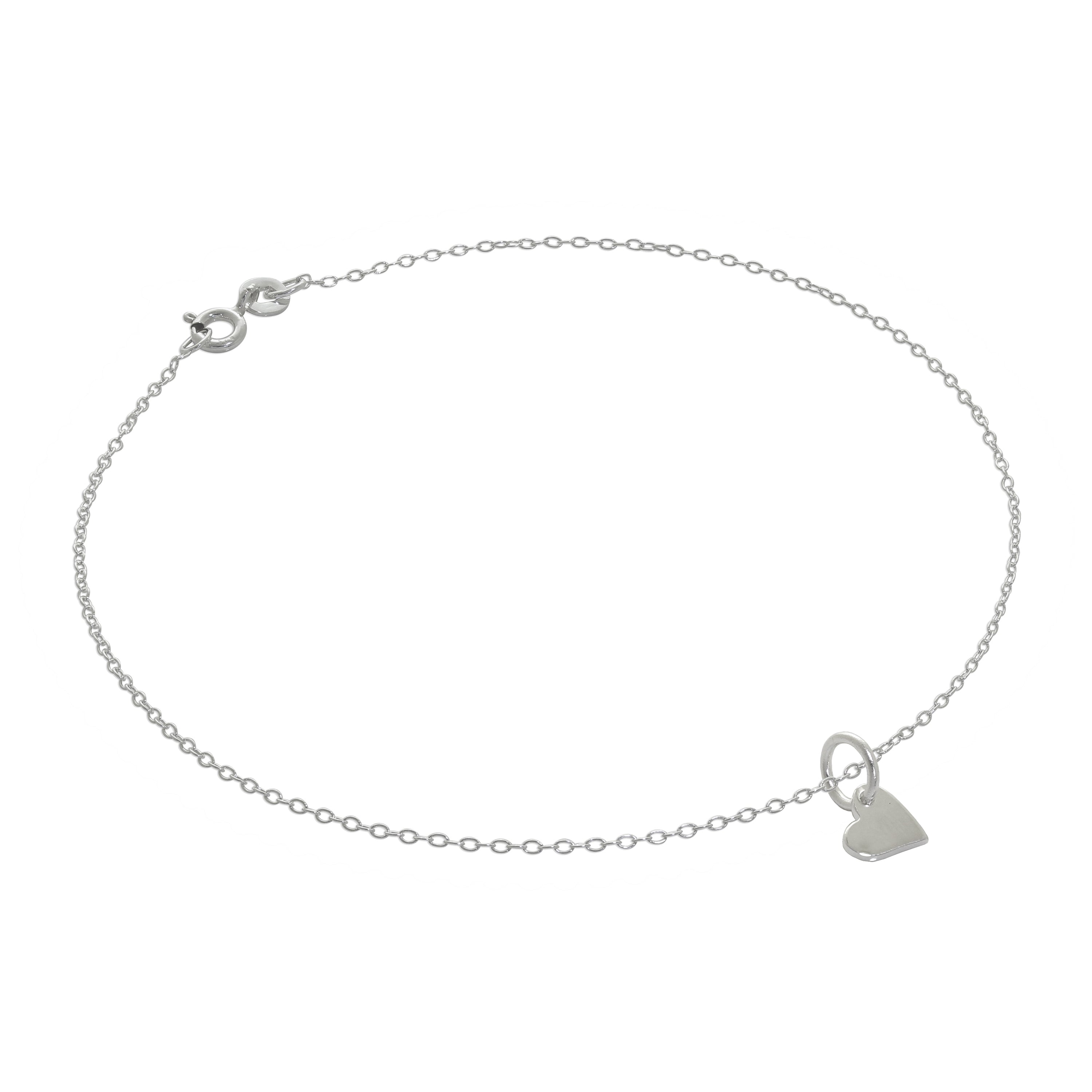 Fein Sterlingsilber Belcher Fußkette mit Klein Flach Herz Anhänger - 25,5 cm