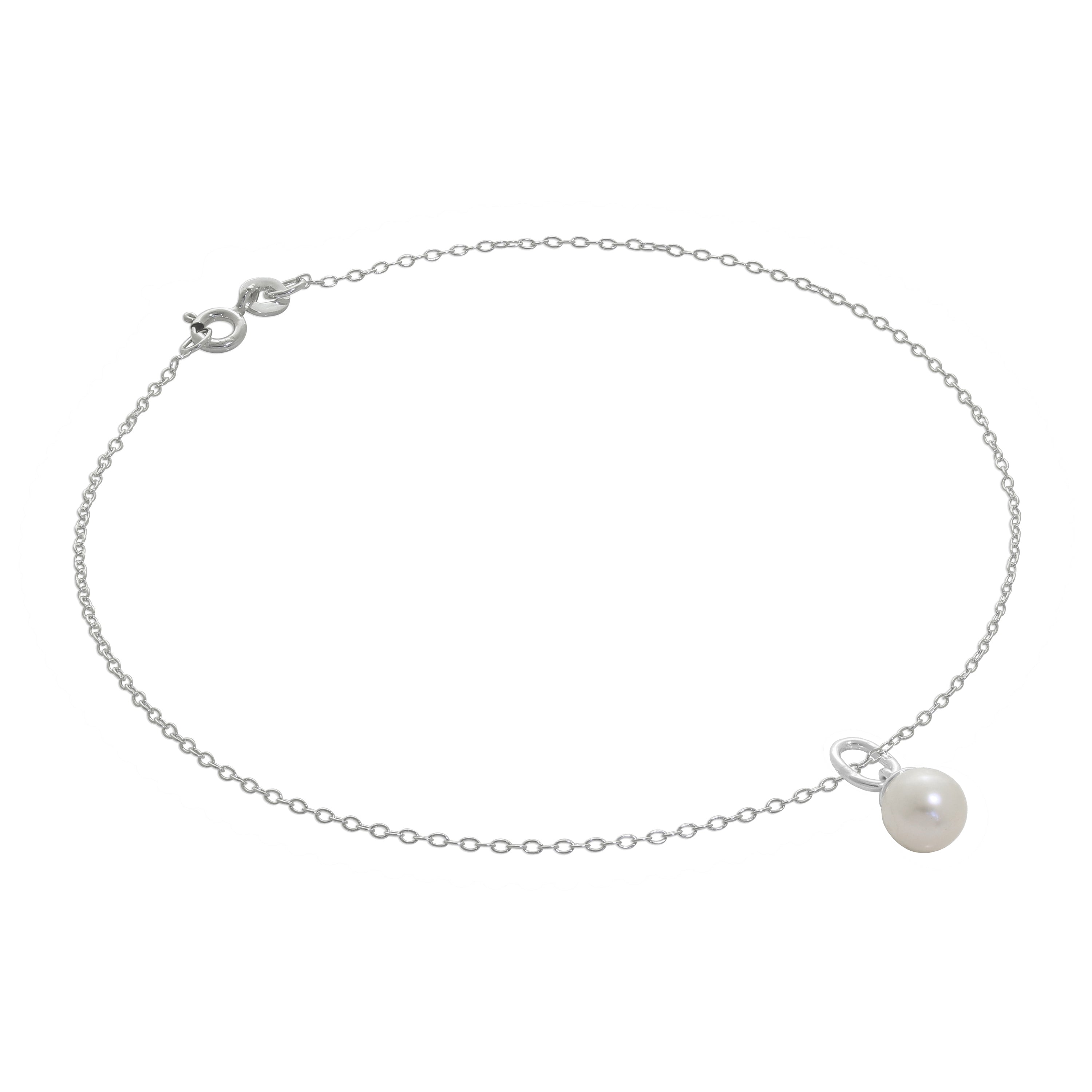 Fein Sterlingsilber Belcher Fußkette mit Perle Anhänger - 25,5 cm