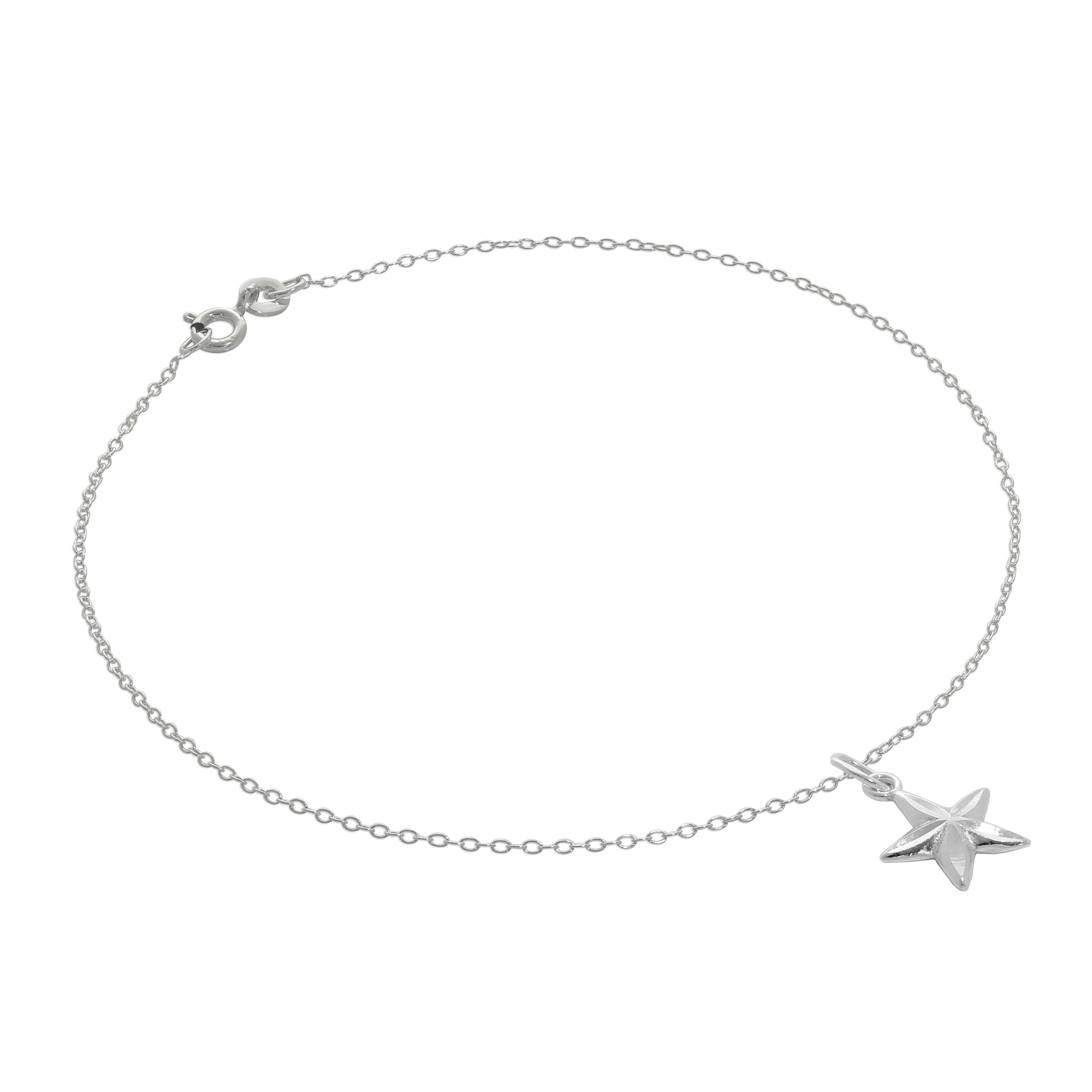 Fein Sterlingsilber Belcher Fußkette mit Diamantschliff Stern Anhänger - 25,5 cm