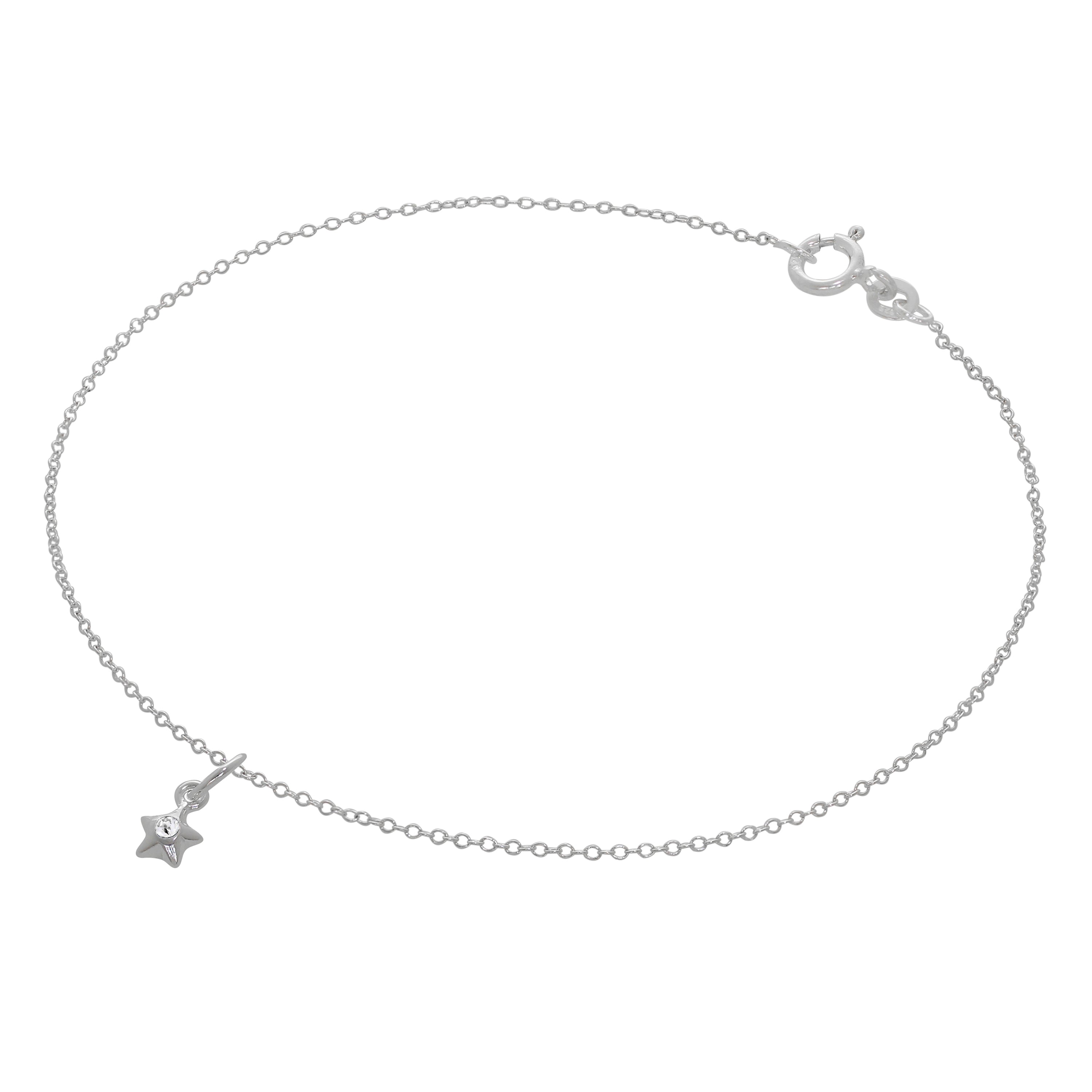 Feines Sterlingsilber Belcher Fußkettchen mit CZ Kristall Geburtsstein Stern Charme - 10 Zoll