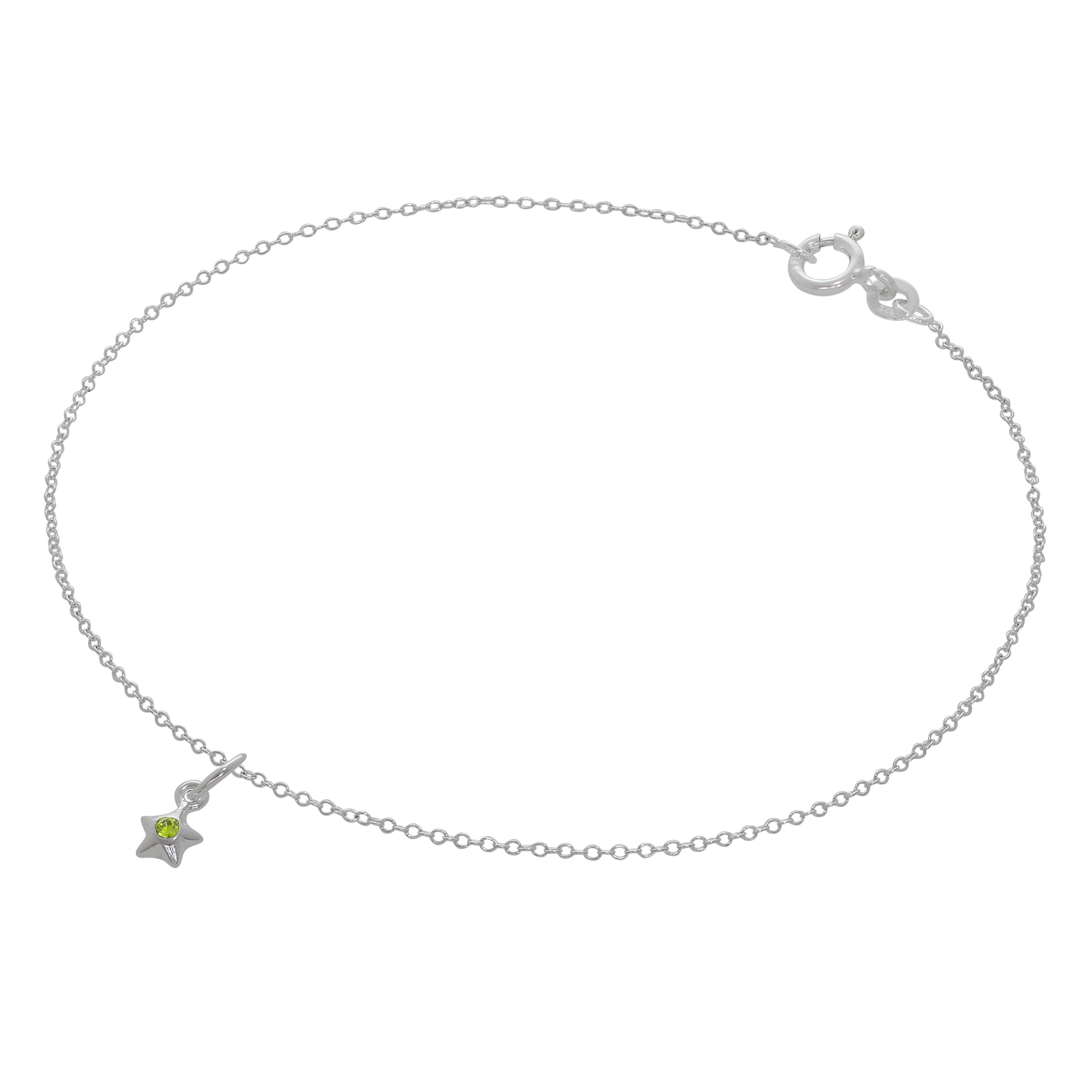 Feines Sterlingsilber Belcher Fußkettchen mit CZ Kristall Geburtsstein Stern Charme - 10 Zoll