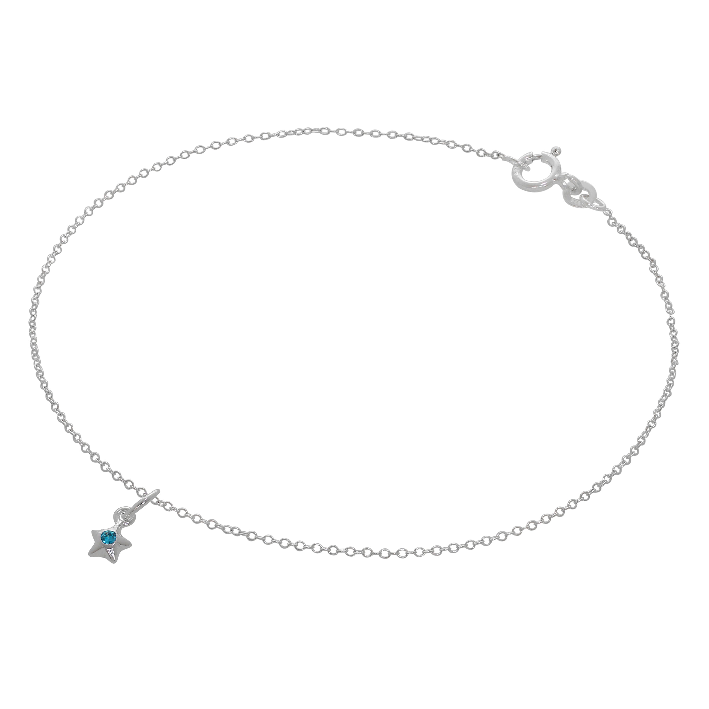Feines Sterlingsilber Belcher Fußkettchen mit CZ Kristall Geburtsstein Stern Charme - 10 Zoll