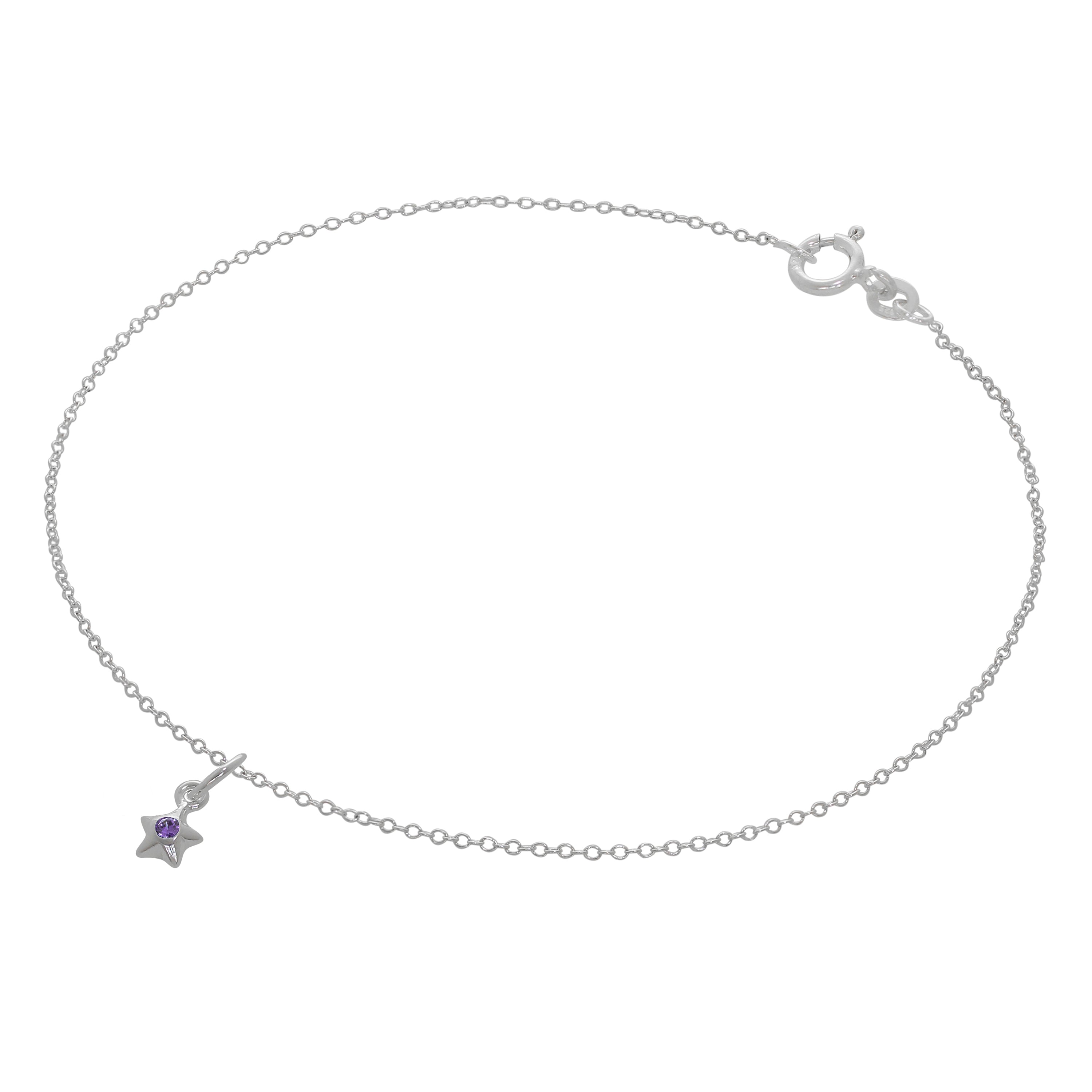 Feines Sterlingsilber Belcher Fußkettchen mit CZ Kristall Geburtsstein Stern Charme - 10 Zoll