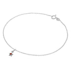 Feines Sterlingsilber Belcher Fußkettchen mit CZ Kristall Geburtsstein Stern Charme - 25 cm