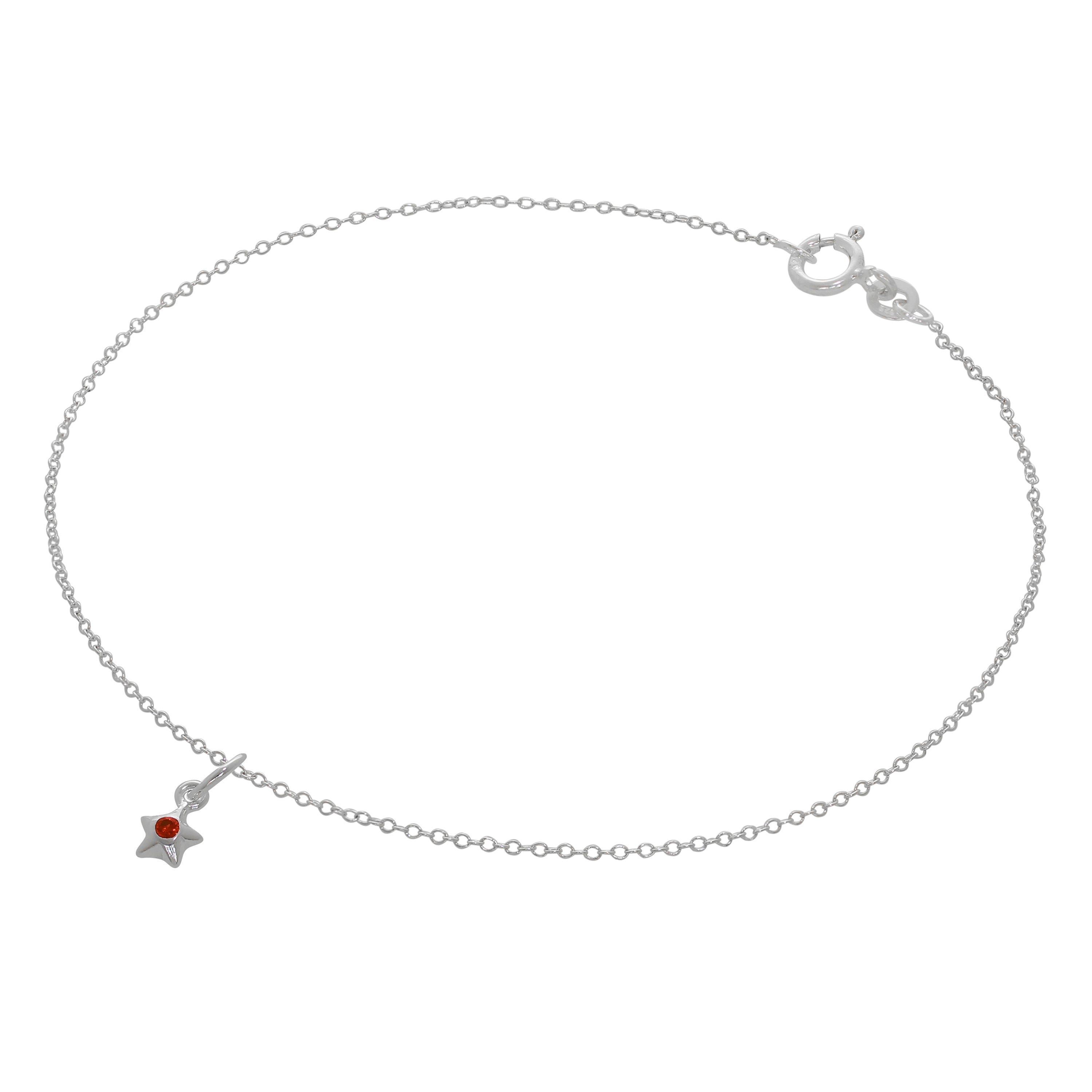 Feines Sterlingsilber Belcher Fußkettchen mit CZ Kristall Geburtsstein Stern Charme - 10 Zoll