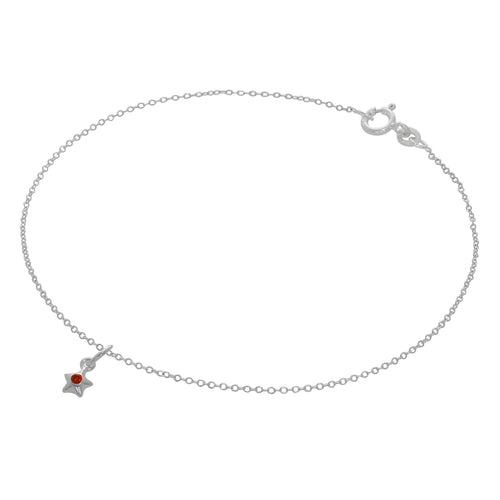 Feines Sterlingsilber Belcher Fußkettchen mit CZ Kristall Geburtsstein Stern Charme - 10 Zoll
