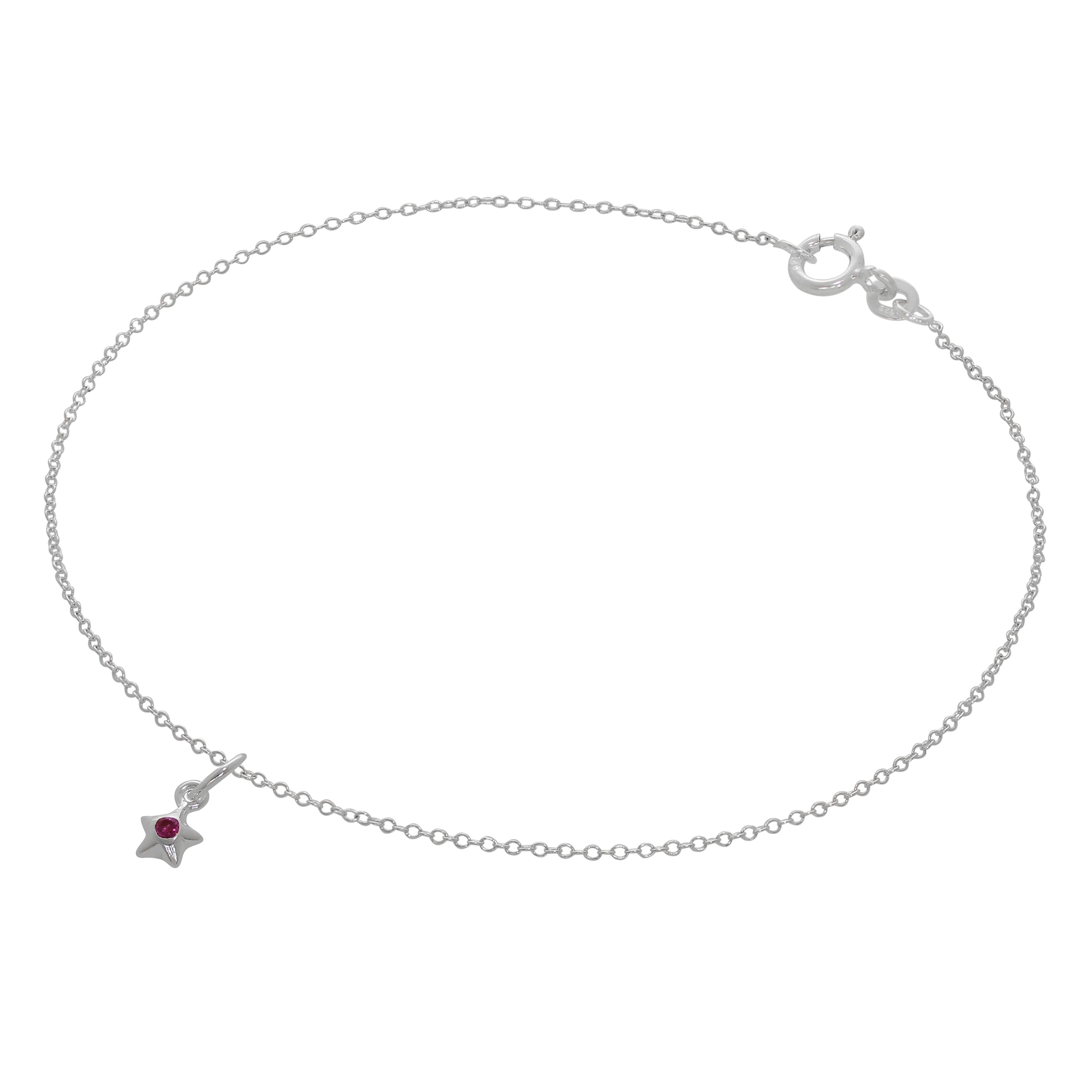 Feines Sterlingsilber Belcher Fußkettchen mit CZ Kristall Geburtsstein Stern Charme - 10 Zoll