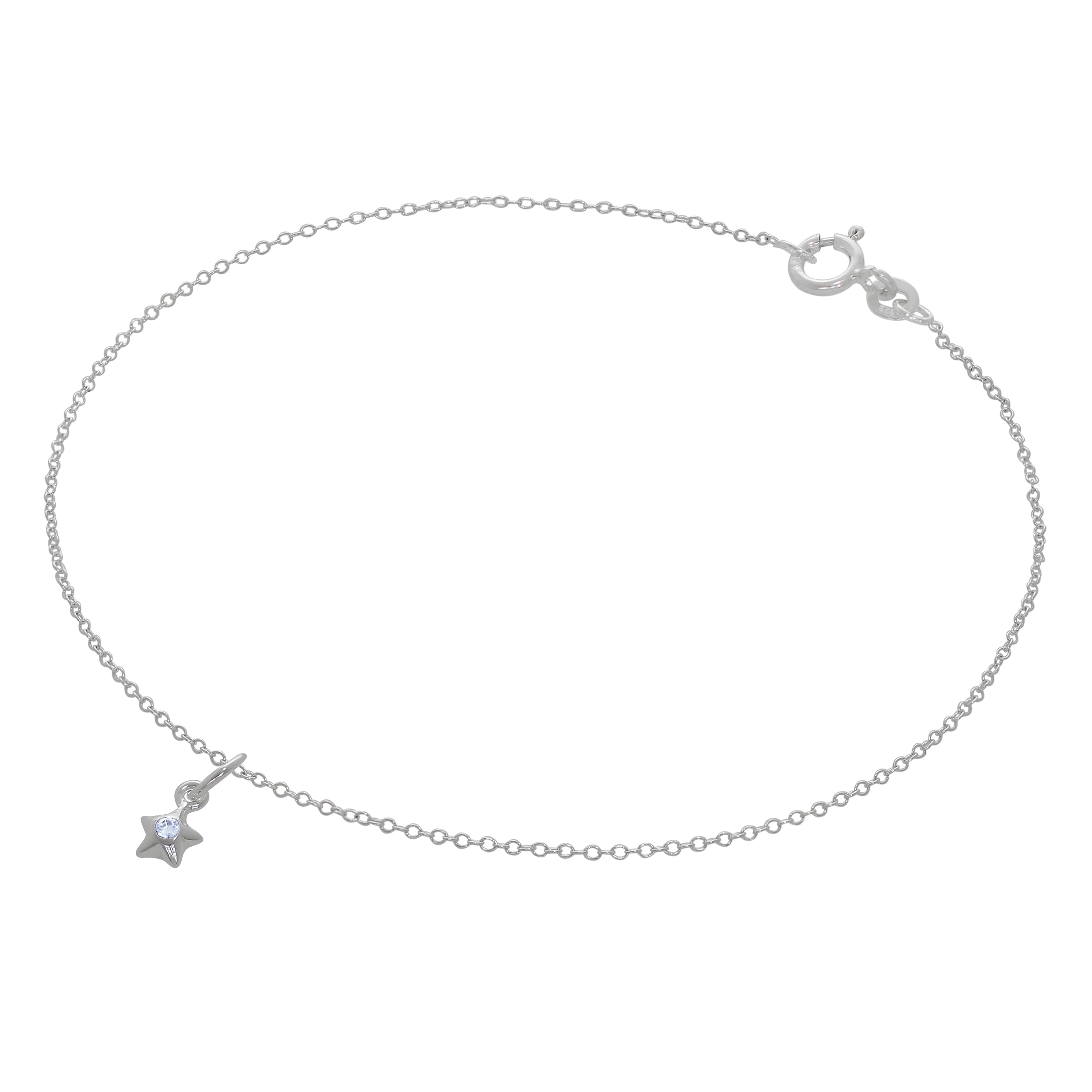 Feines Sterlingsilber Belcher Fußkettchen mit CZ Kristall Geburtsstein Stern Charme - 10 Zoll