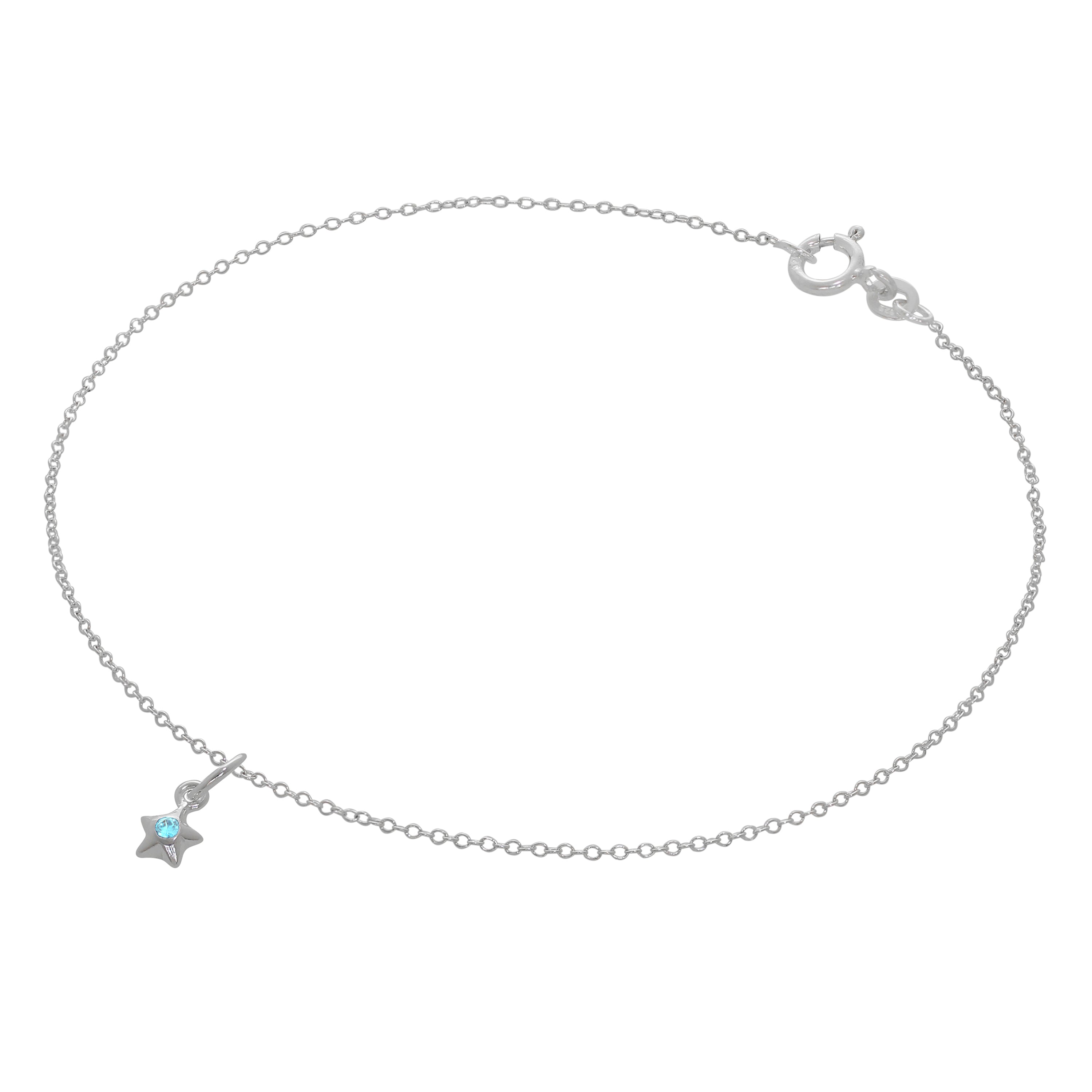 Feines Sterlingsilber Belcher Fußkettchen mit CZ Kristall Geburtsstein Stern Charme - 10 Zoll