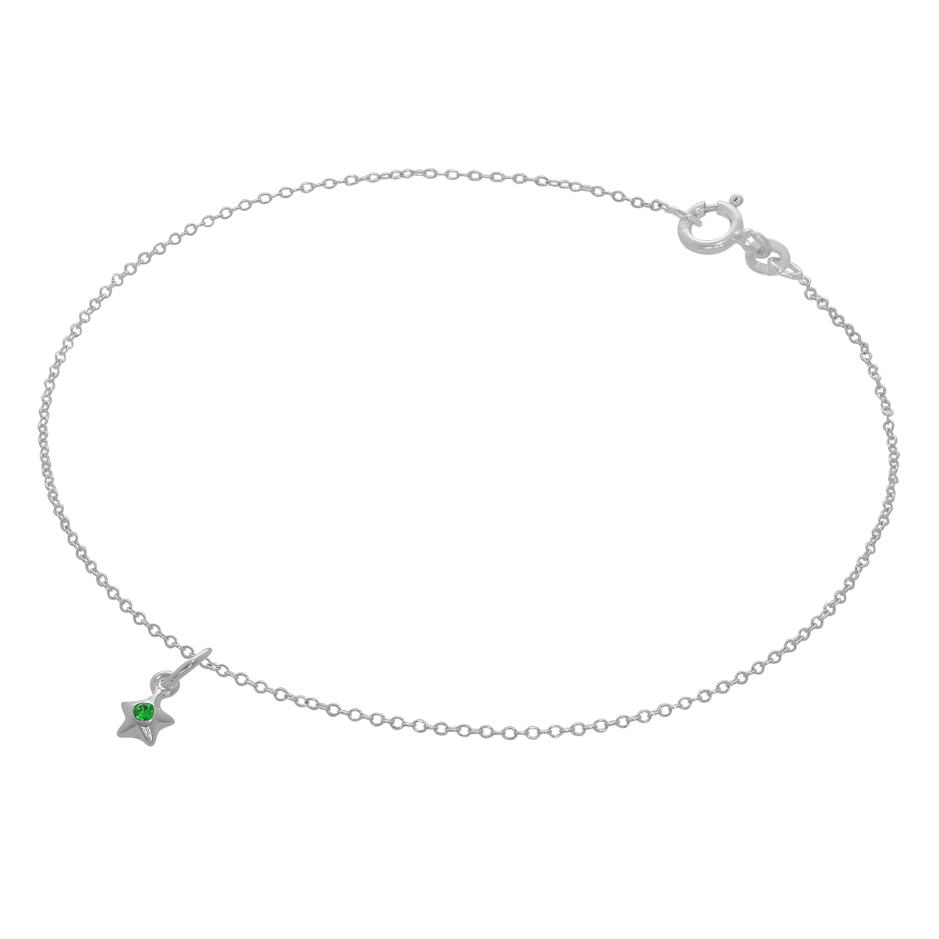 Feines Sterlingsilber Belcher Fußkettchen mit CZ Kristall Geburtsstein Stern Charme - 10 Zoll