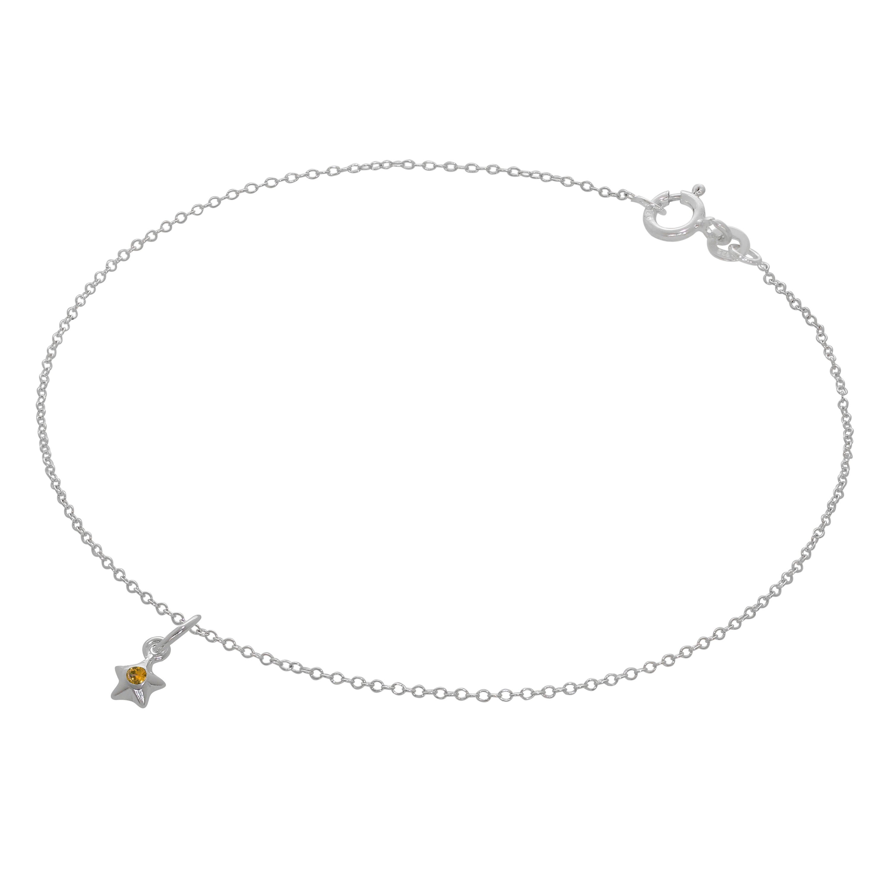 Feines Sterlingsilber Belcher Fußkettchen mit CZ Kristall Geburtsstein Stern Charme - 10 Zoll