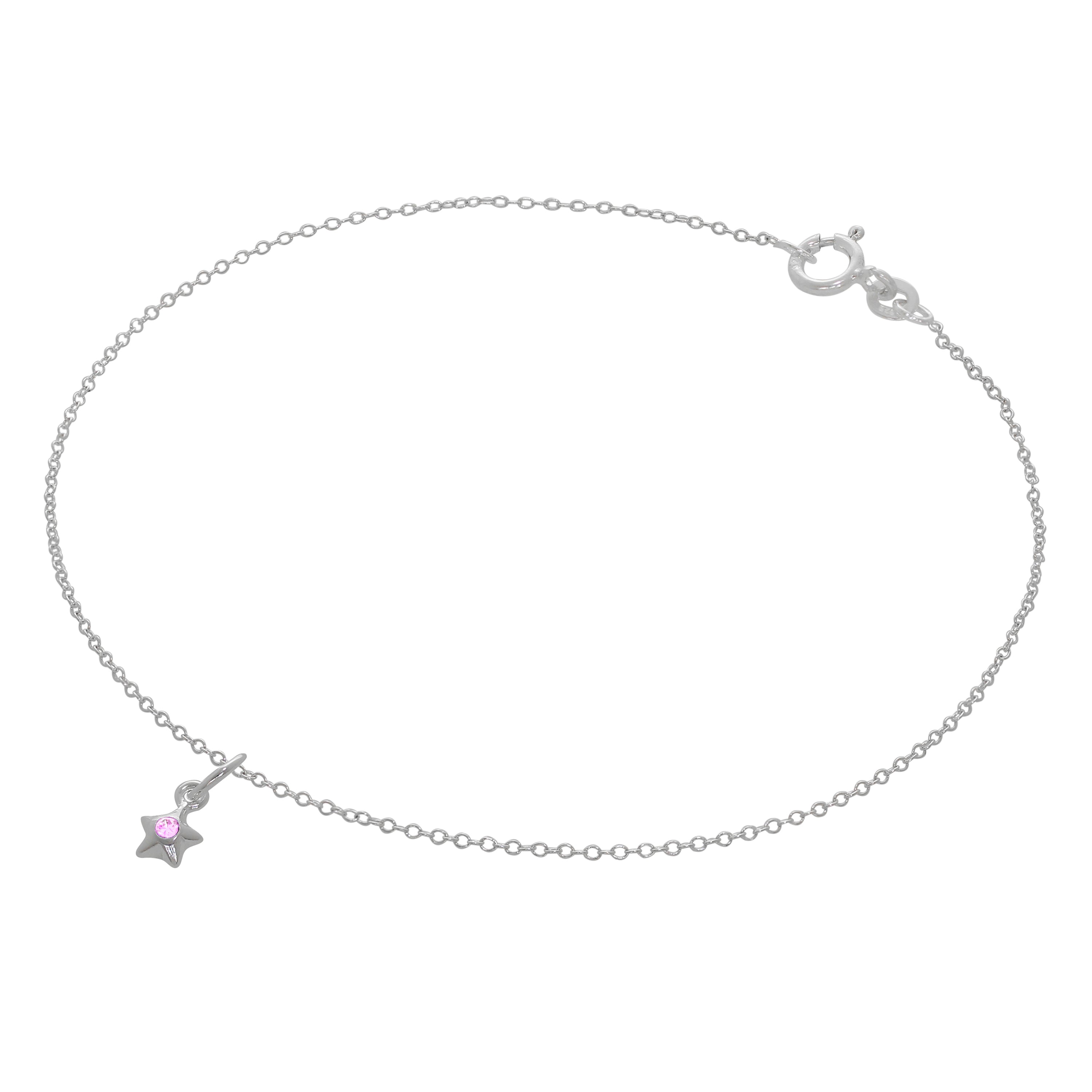 Feines Sterlingsilber Belcher Fußkettchen mit CZ Kristall Geburtsstein Stern Charme - 10 Zoll