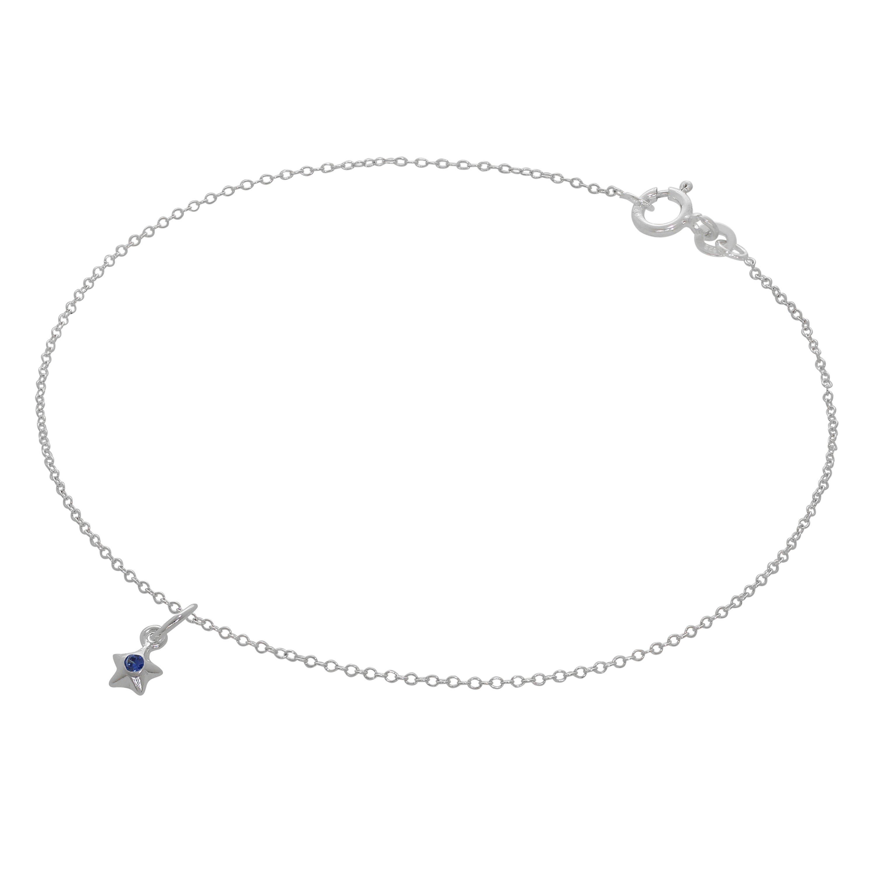 Feines Sterlingsilber Belcher Fußkettchen mit CZ Kristall Geburtsstein Stern Charme - 10 Zoll