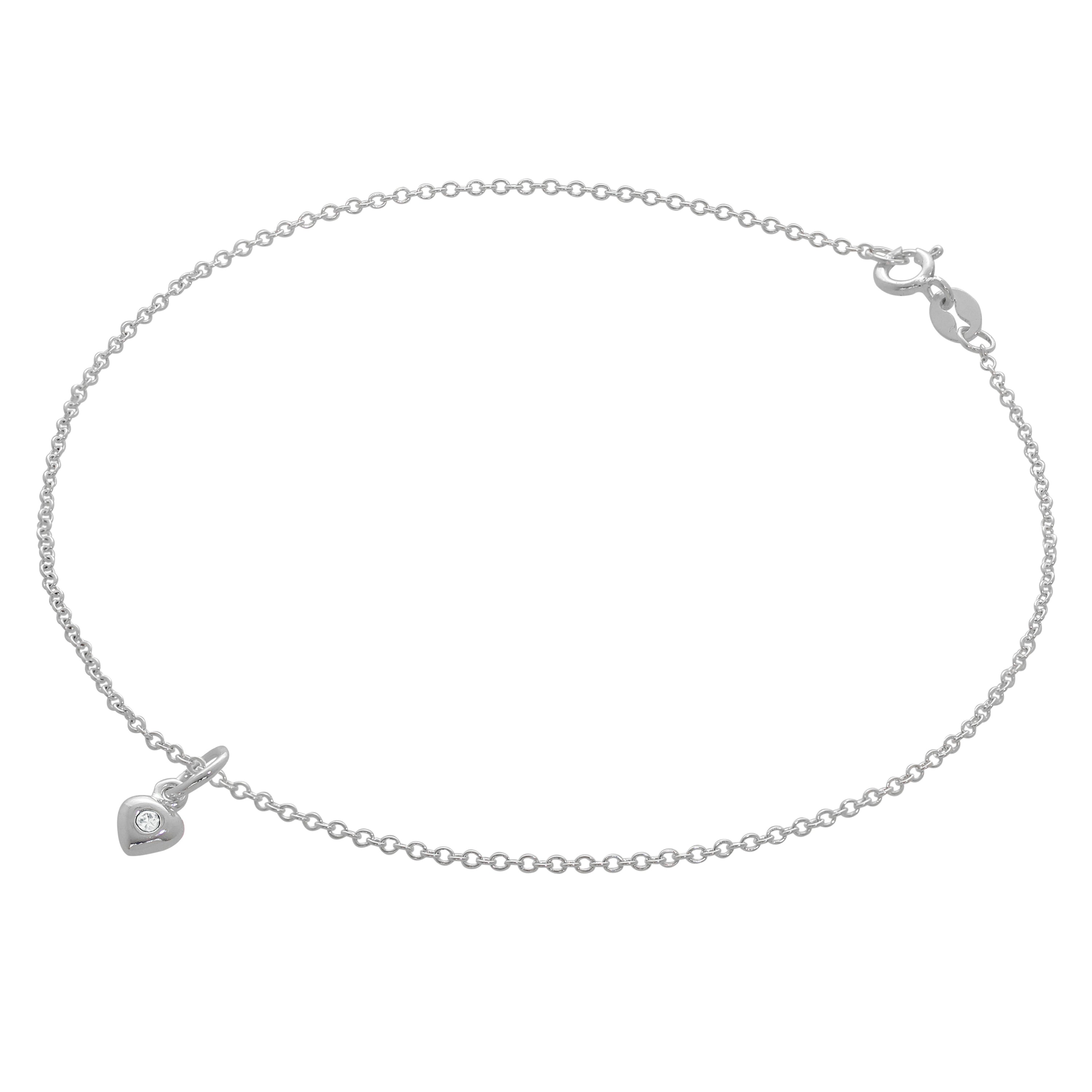 Feines Sterlingsilber Belcher Fußkettchen mit CZ Kristall Geburtsstein Herz Charme - 10 Zoll