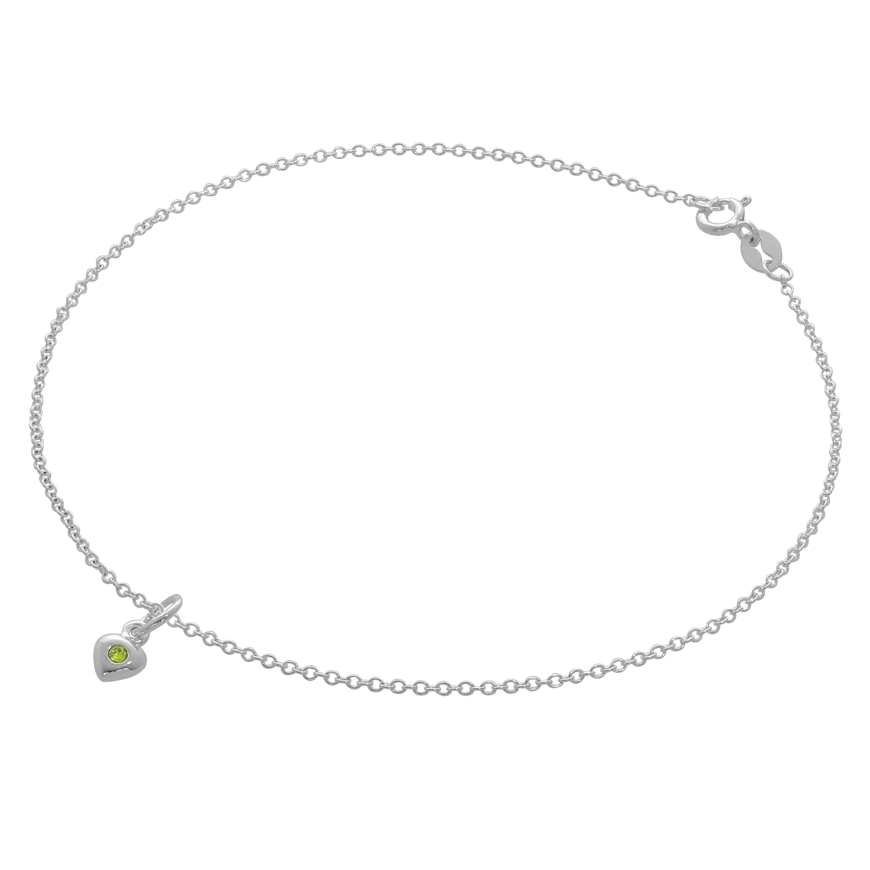 Feines Sterlingsilber Belcher Fußkettchen mit CZ Kristall Geburtsstein Herz Charme - 10 Zoll