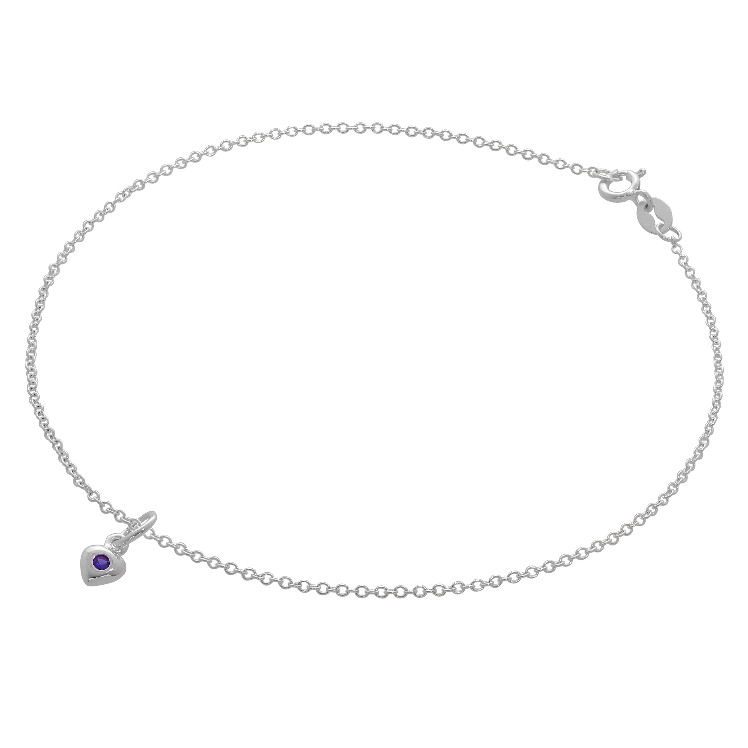 Feines Sterlingsilber Belcher Fußkettchen mit CZ Kristall Geburtsstein Herz Charme - 10 Zoll