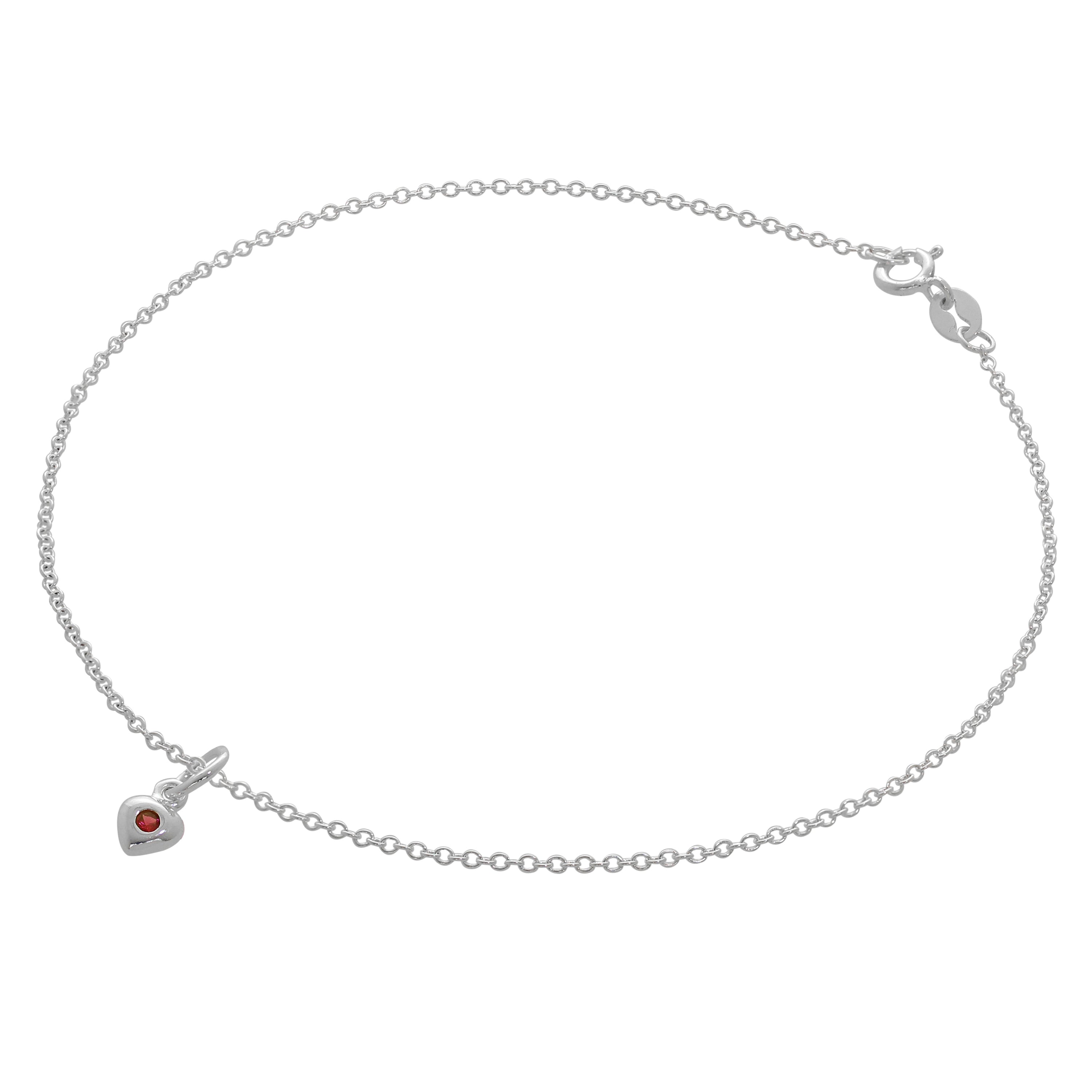 Feines Sterlingsilber Belcher Fußkettchen mit CZ Kristall Geburtsstein Herz Charme - 10 Zoll