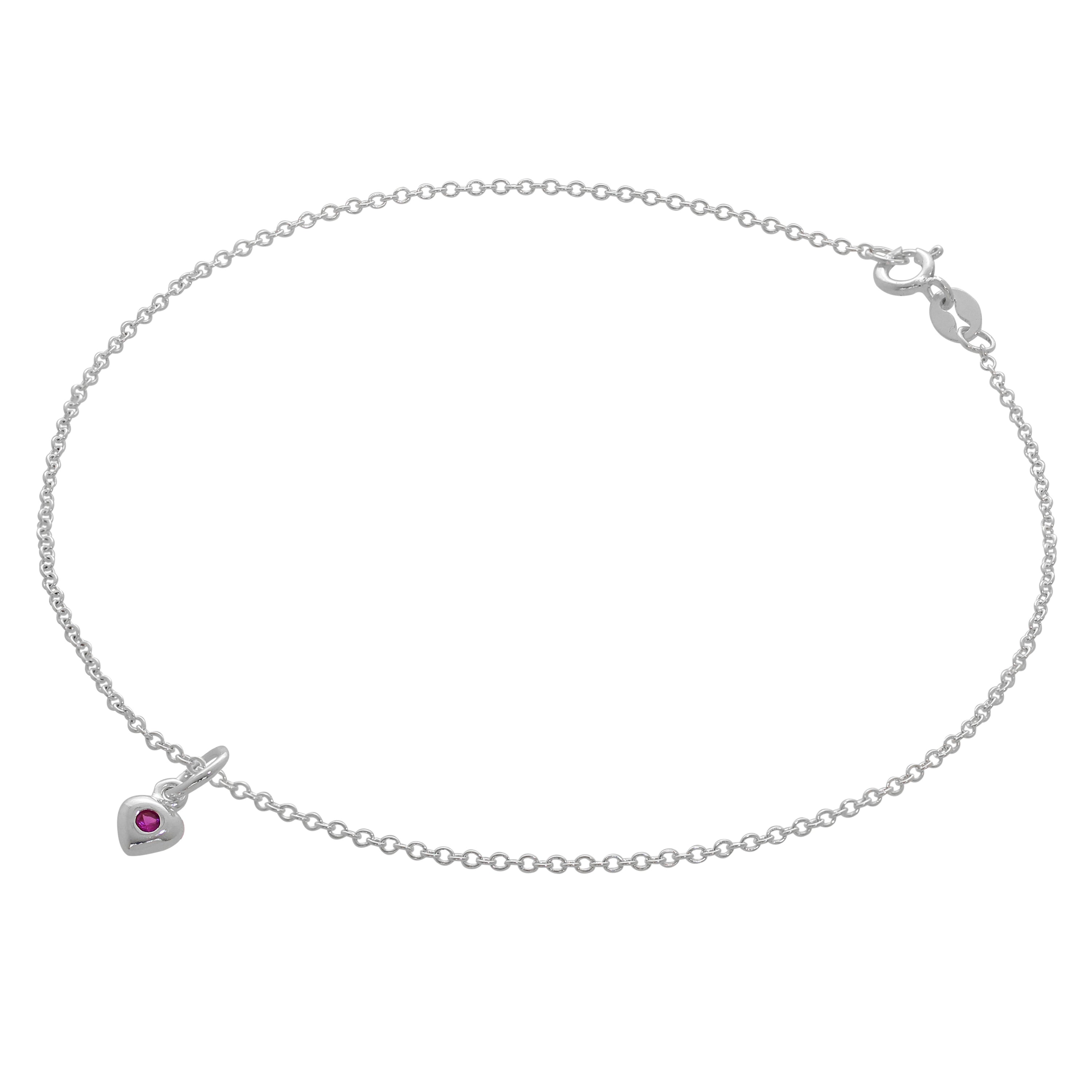 Feines Sterlingsilber Belcher Fußkettchen mit CZ Kristall Geburtsstein Herz Charme - 10 Zoll
