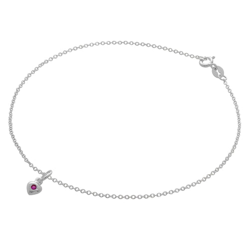 Feines Sterlingsilber Belcher Fußkettchen mit CZ Kristall Geburtsstein Herz Charme - 10 Zoll