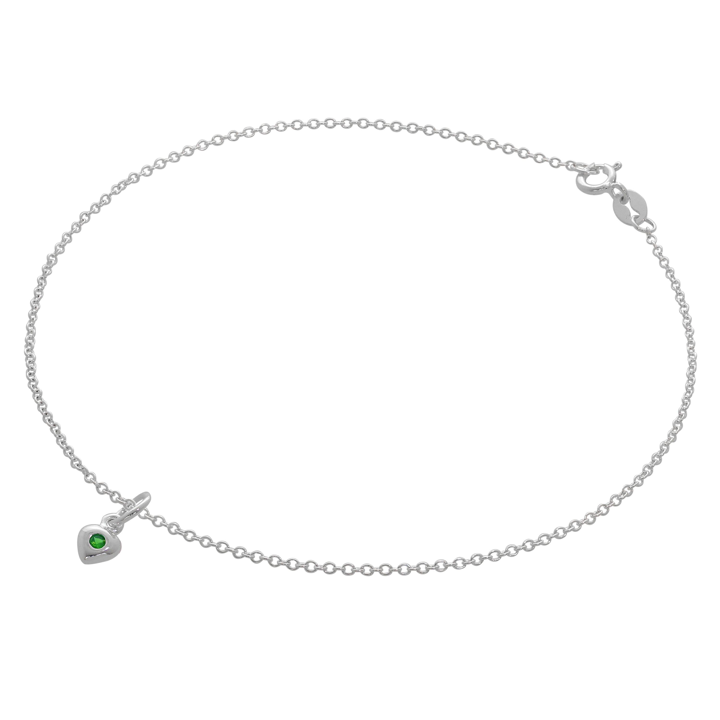 Feines Sterlingsilber Belcher Fußkettchen mit CZ Kristall Geburtsstein Herz Charme - 10 Zoll