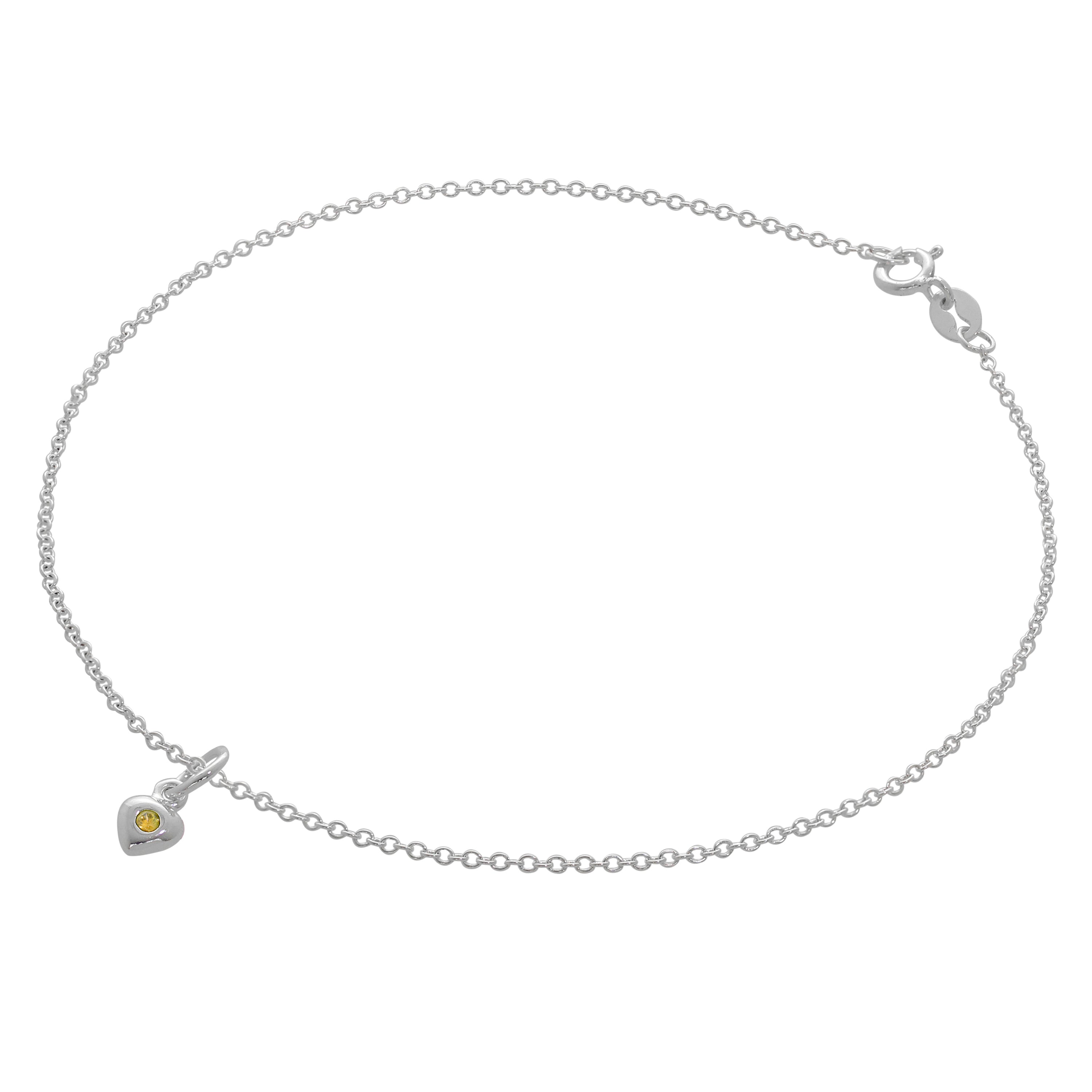 Feines Sterlingsilber Belcher Fußkettchen mit CZ Kristall Geburtsstein Herz Charme - 10 Zoll