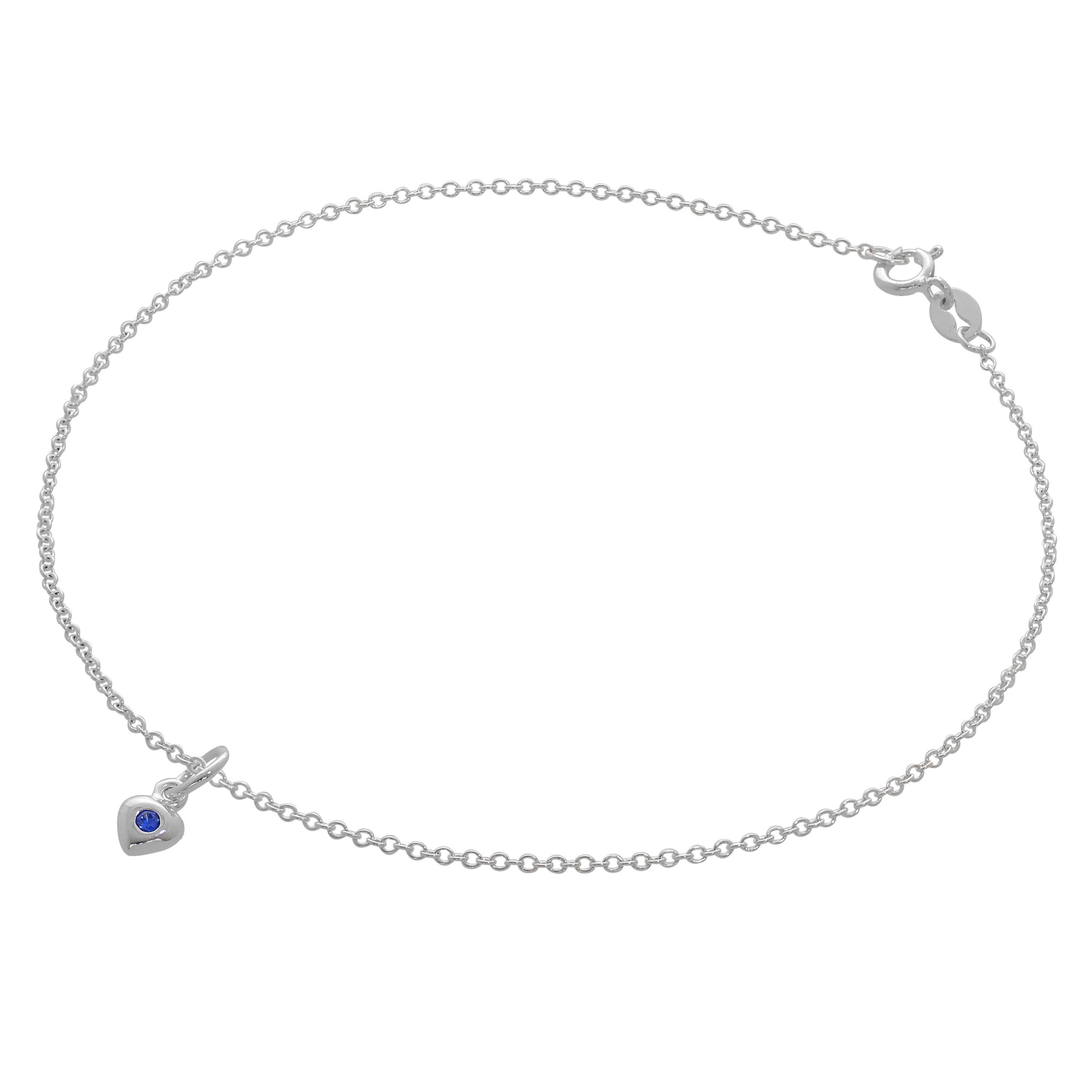 Feines Sterlingsilber Belcher Fußkettchen mit CZ Kristall Geburtsstein Herz Charme - 10 Zoll