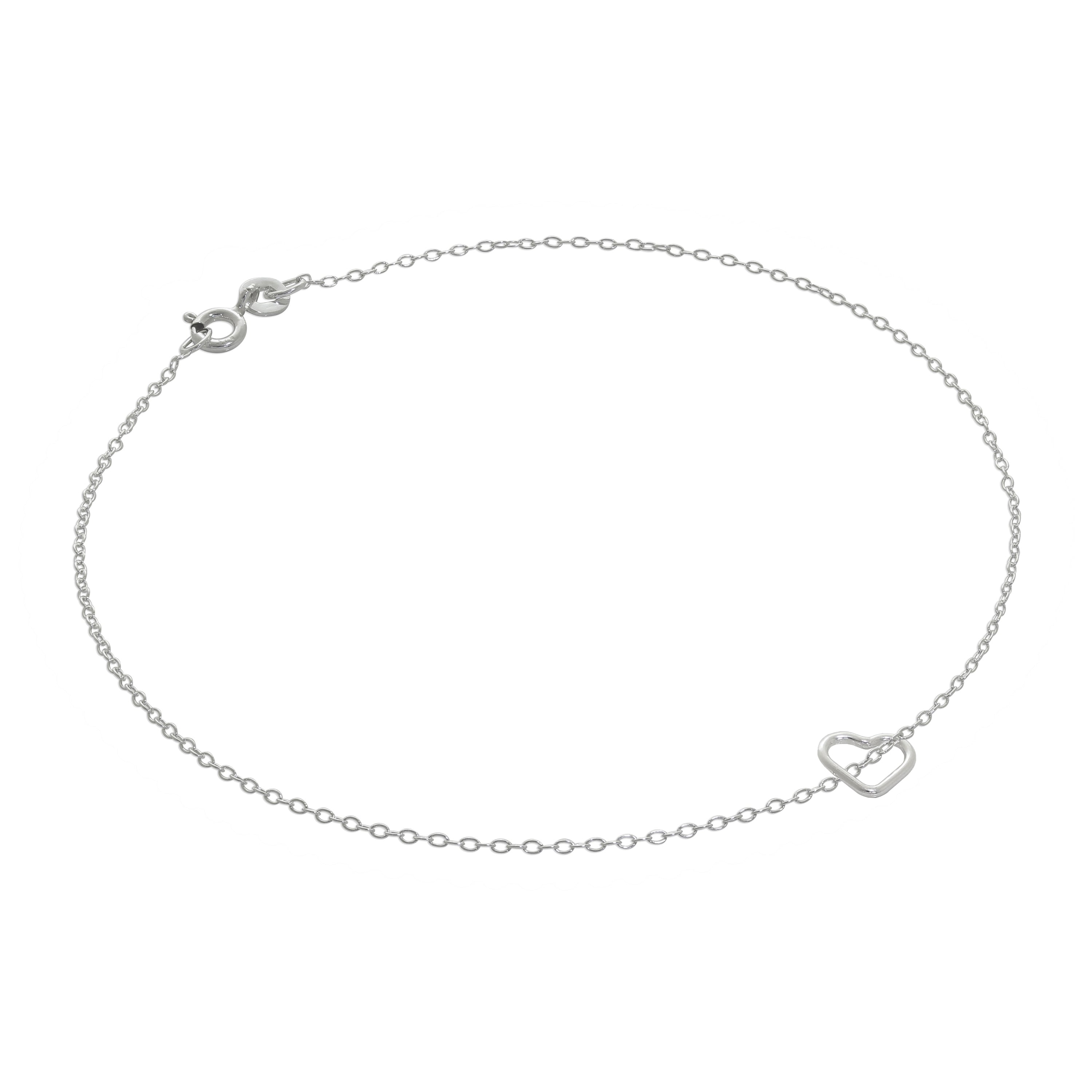 Fein Sterlingsilber Belcher Fußkette mit Winzig Offen Herz Anhänger - 25,5 cm