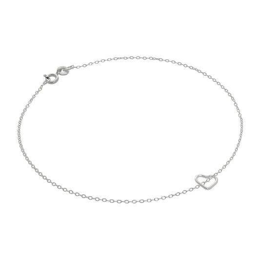Fein Sterlingsilber Belcher Fußkette mit Winzig Offen Herz Anhänger - 25,5cm