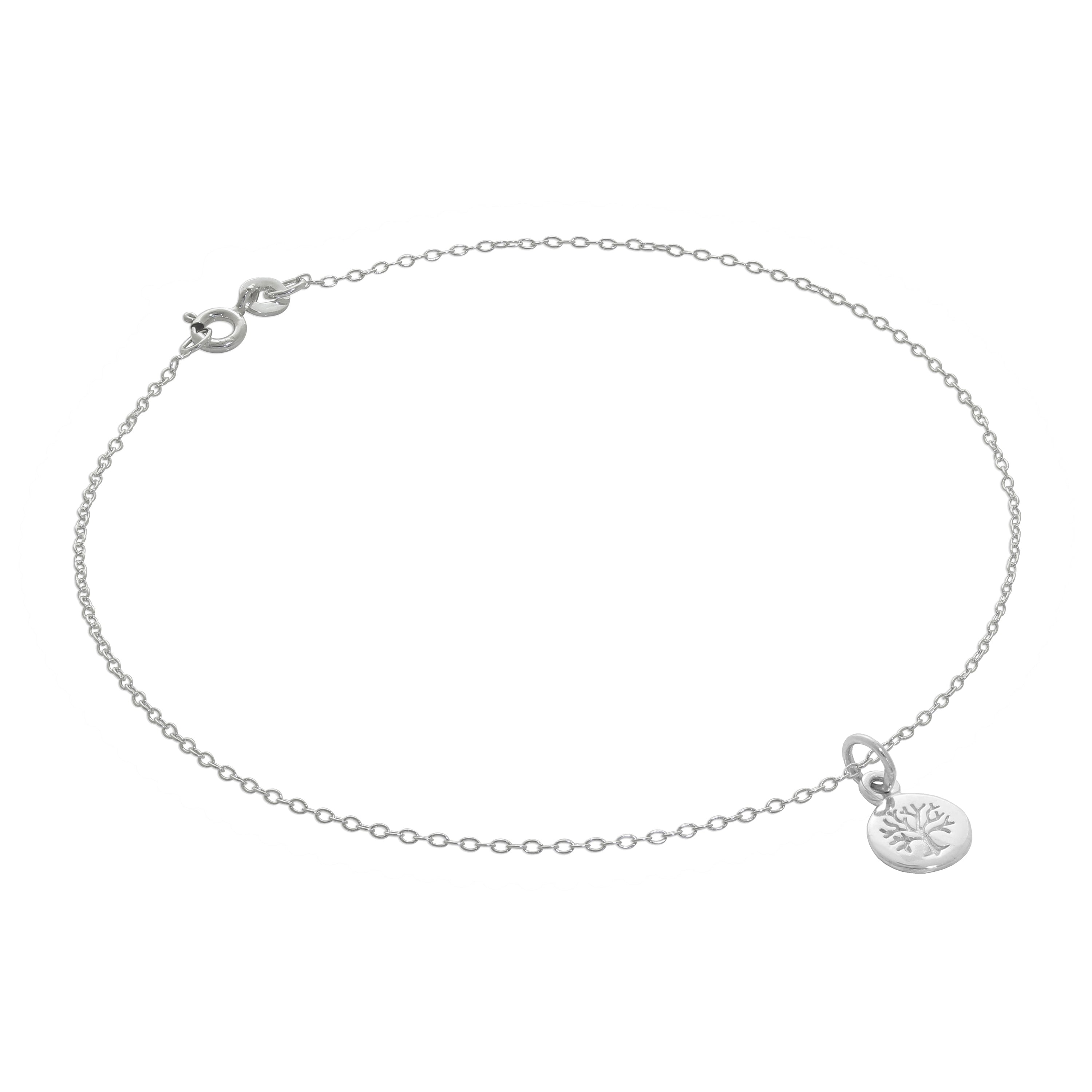 Fein Sterlingsilber Belcher Fußkette mit Winzig Lebensbaum Anhänger - 25,5 cm