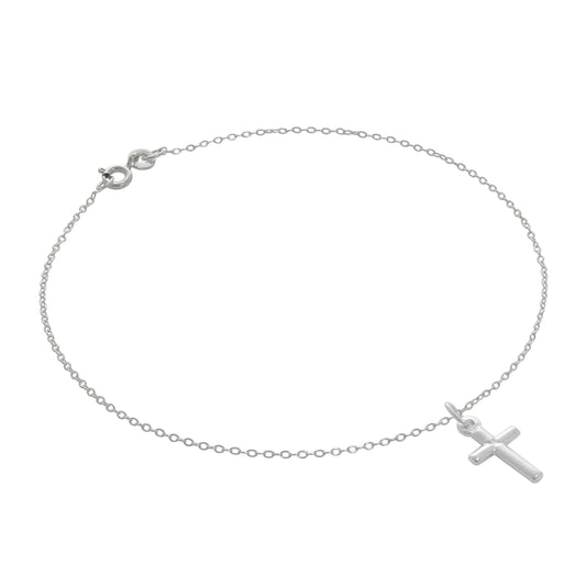 Fein Sterlingsilber Belcher Fußkette mit Klein Einfach Kreuz - 25,5cm