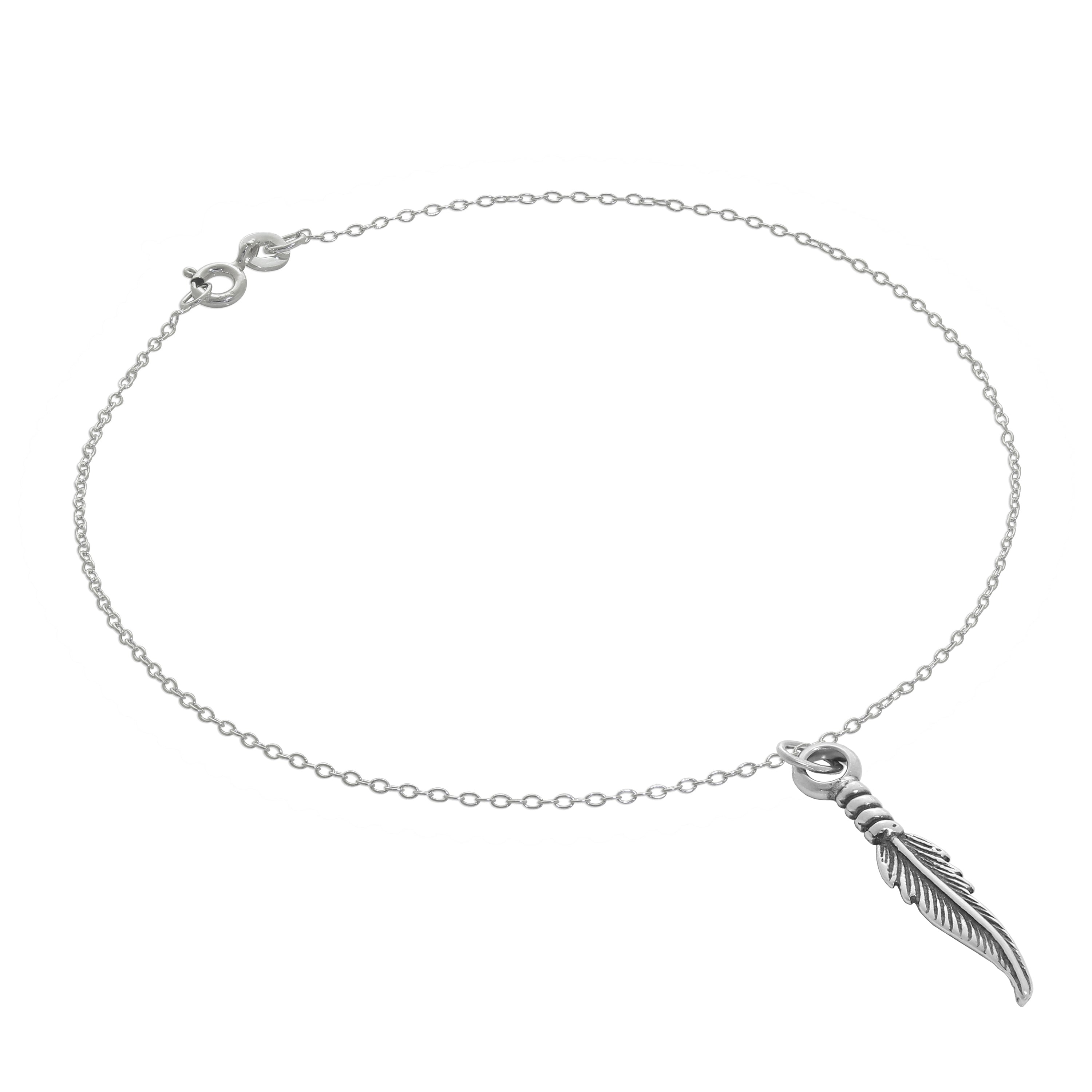 Fein Sterlingsilber Belcher Fußkette mit Feder Anhänger - 25,5 cm