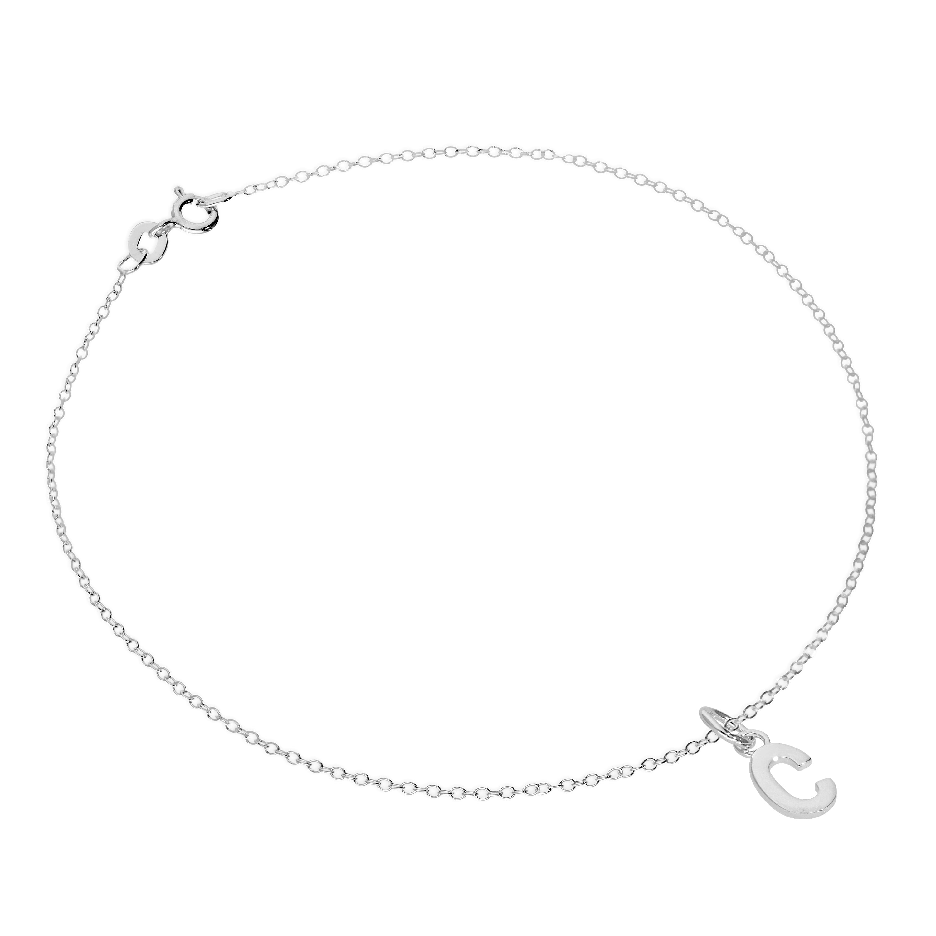 Feines Sterlingsilber Belcher-Fußkettchen mit Alphabet-Anhänger – 10 Zoll – A-Z