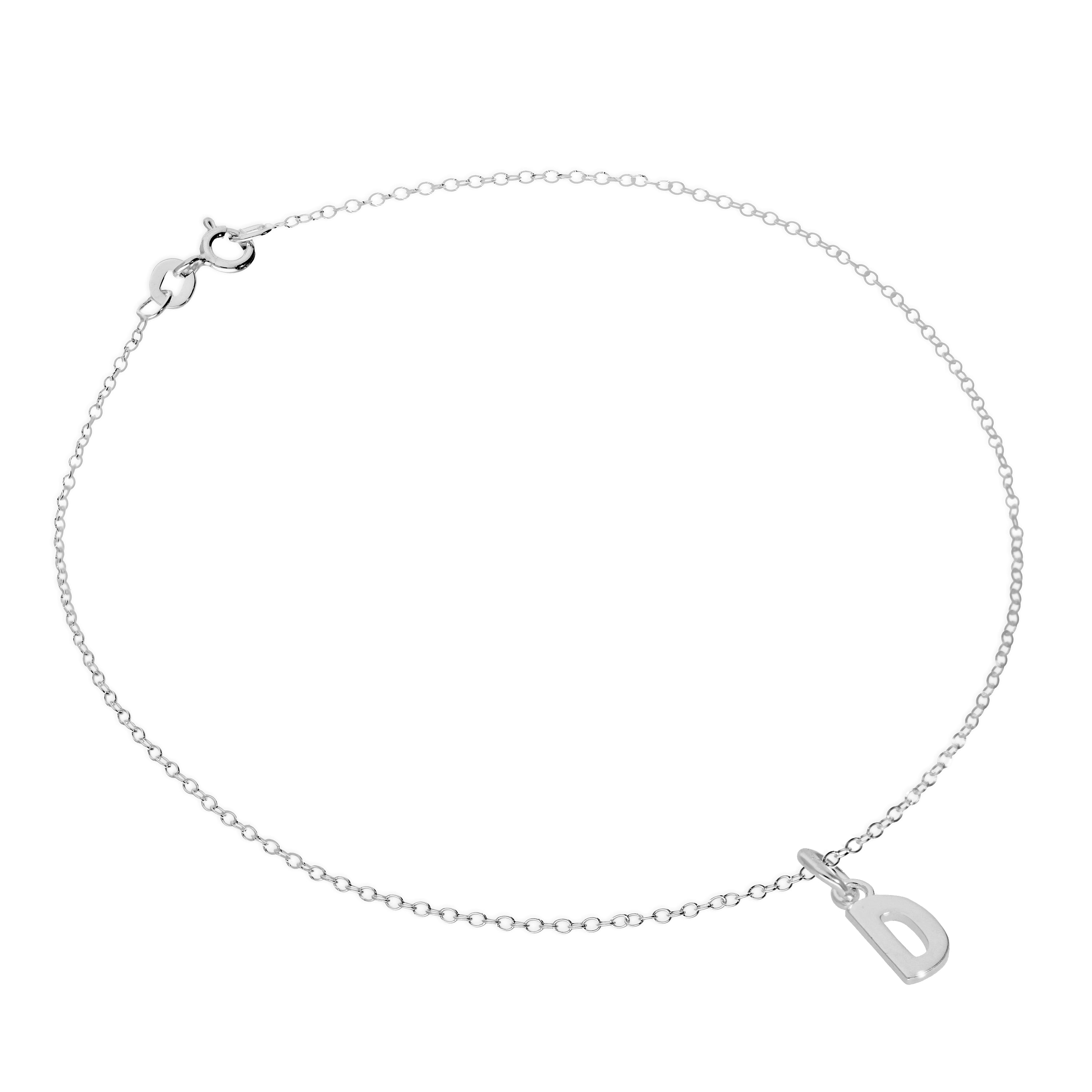 Feines Sterlingsilber Belcher-Fußkettchen mit Alphabet-Anhänger – 10 Zoll – A-Z