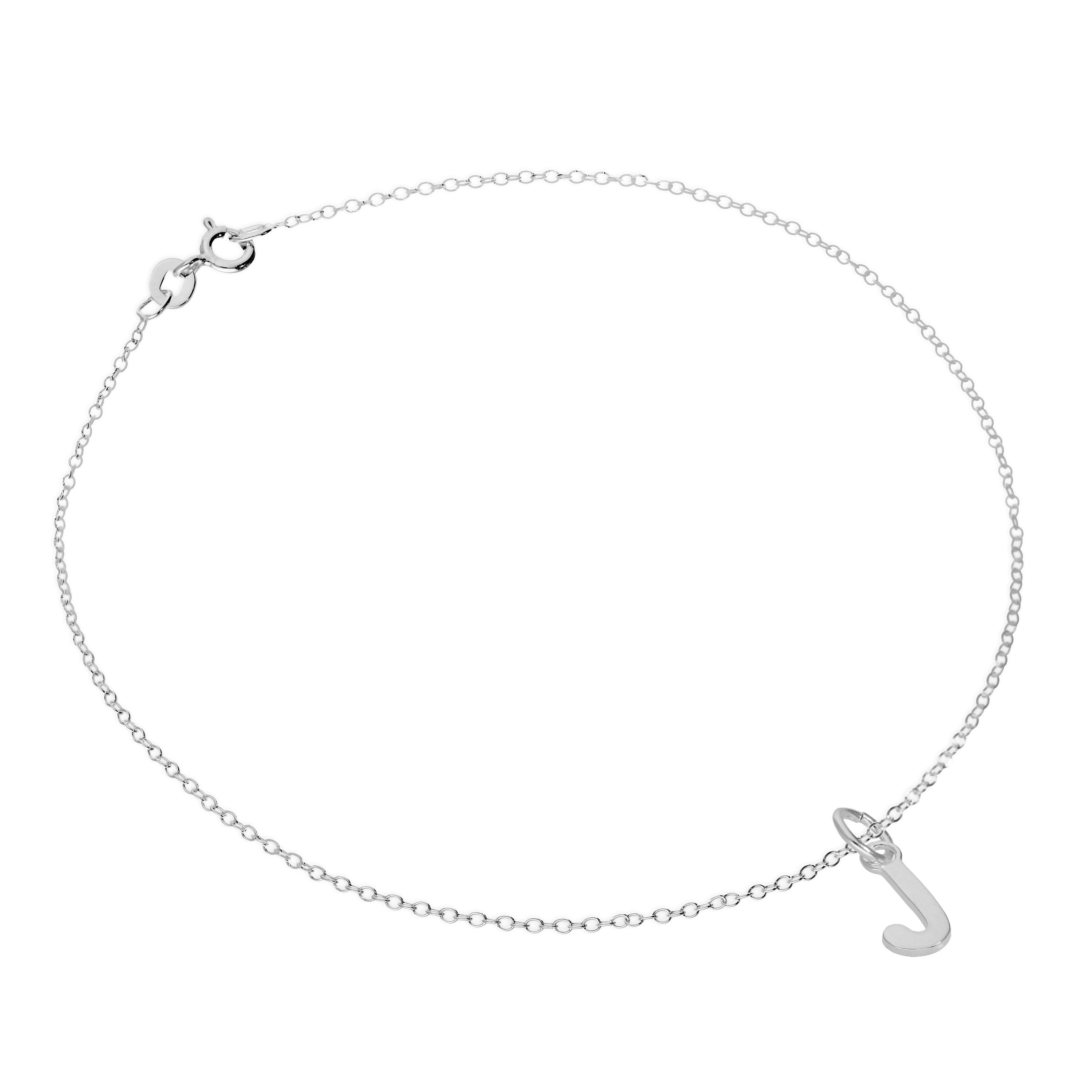 Feines Sterlingsilber Belcher-Fußkettchen mit Alphabet-Anhänger – 10 Zoll – A-Z