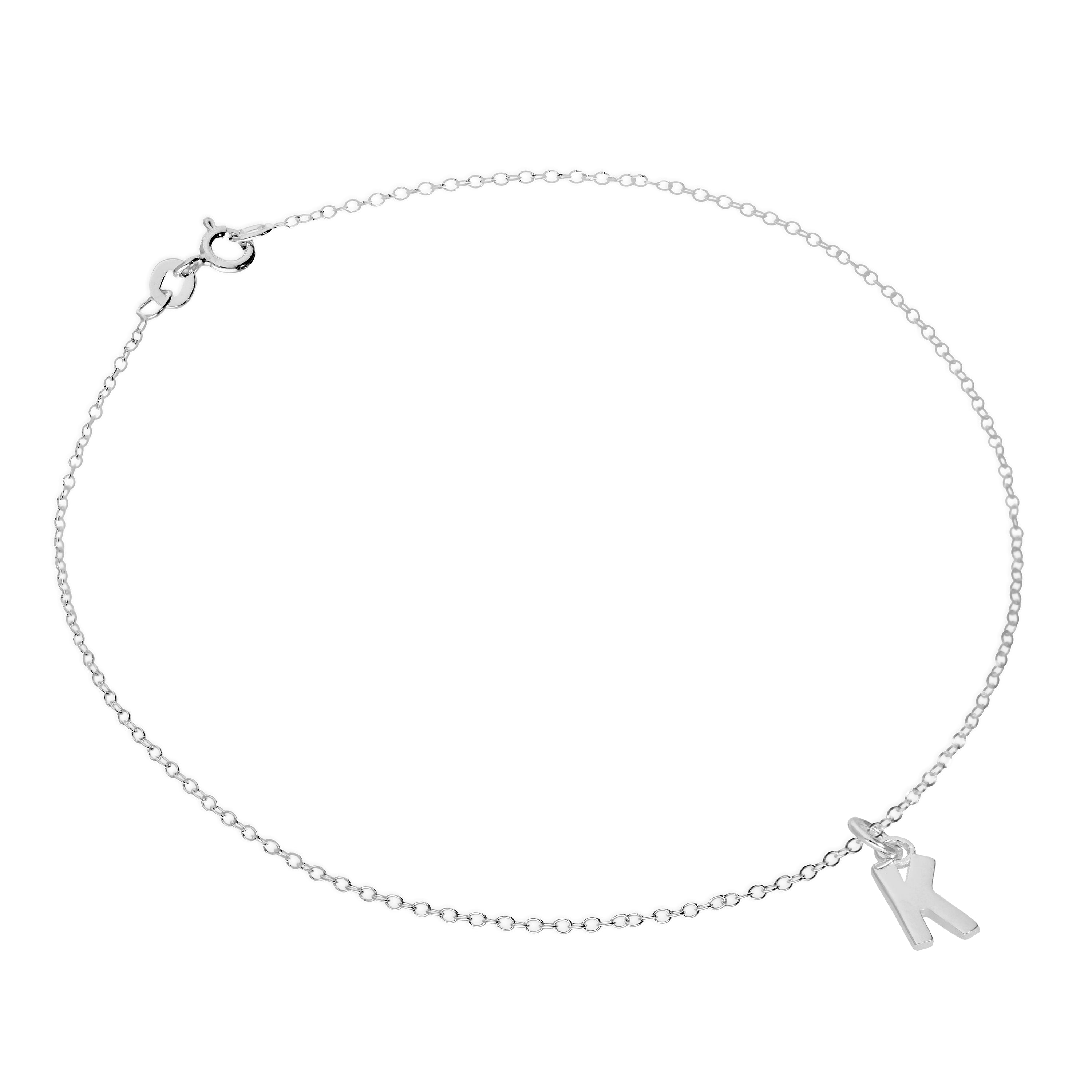 Feines Sterlingsilber Belcher-Fußkettchen mit Alphabet-Anhänger – 10 Zoll – A-Z