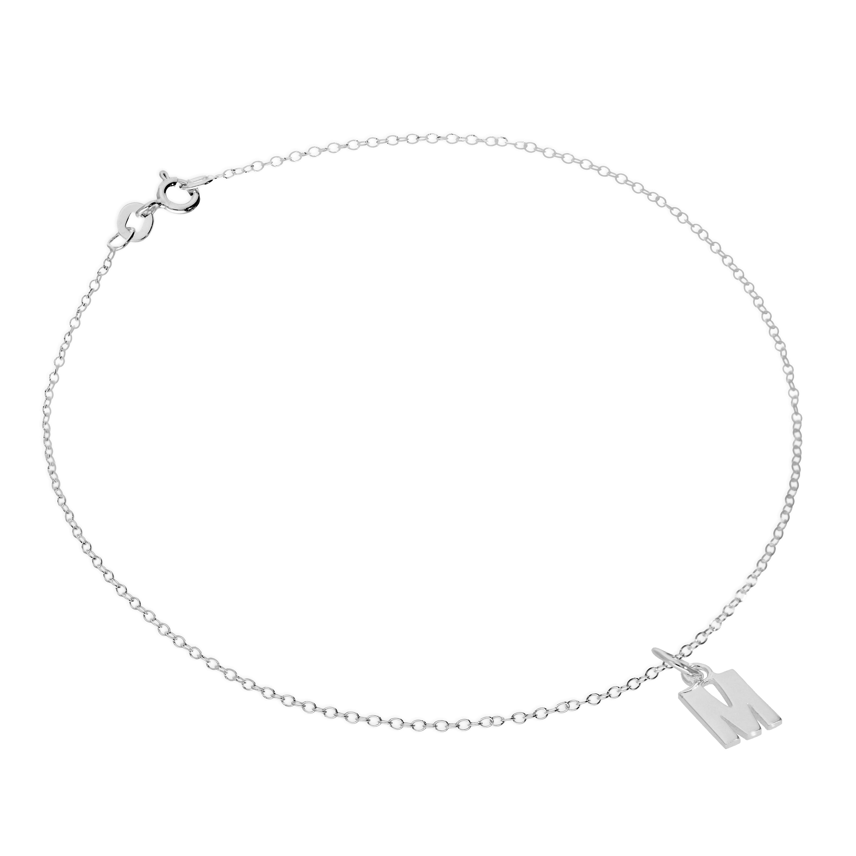 Feines Sterlingsilber Belcher-Fußkettchen mit Alphabet-Anhänger – 10 Zoll – A-Z